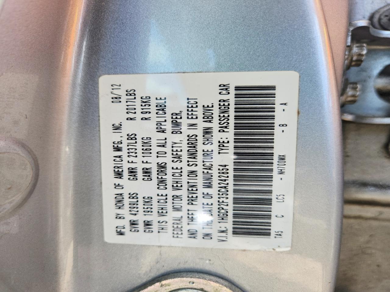 2012 Honda Accord Lx Silver vin: 1HGCP2F35CA242854