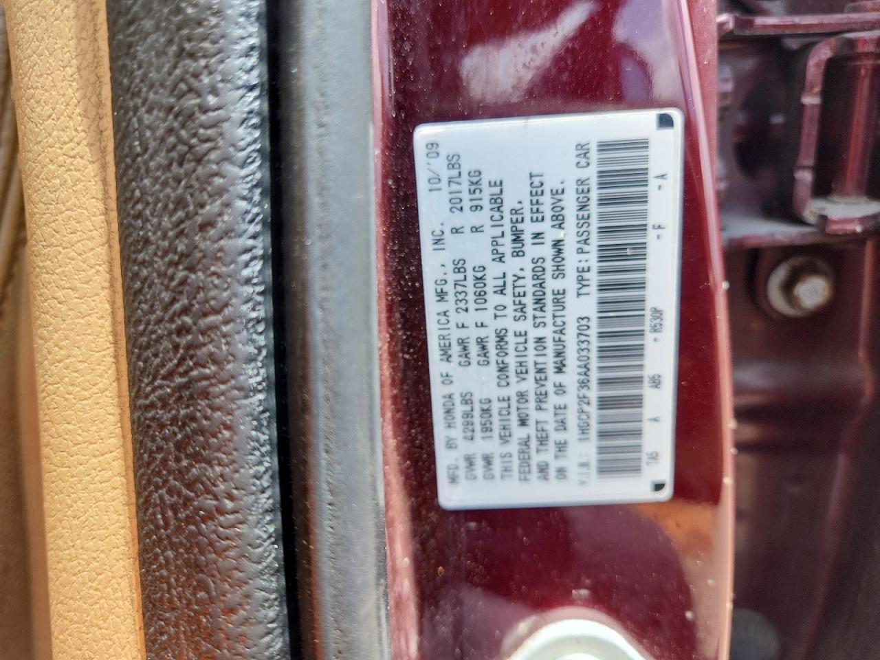 2010 Honda Accord Lx Burgundy vin: 1HGCP2F36AA033703