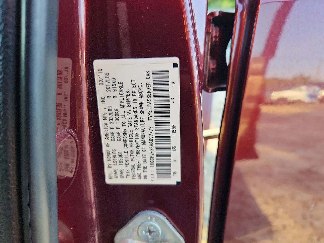 2010 Honda Accord Lx Red vin: 1HGCP2F36AA097773