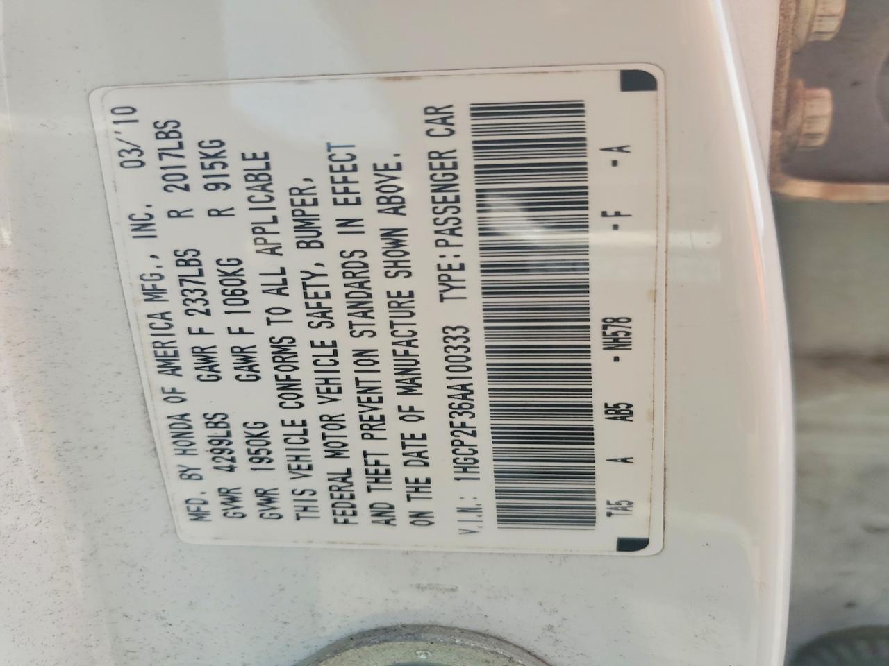 2010 Honda Accord Lx White vin: 1HGCP2F36AA100333