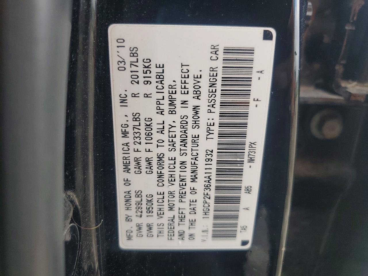 2010 Honda Accord Lx Black vin: 1HGCP2F36AA111932