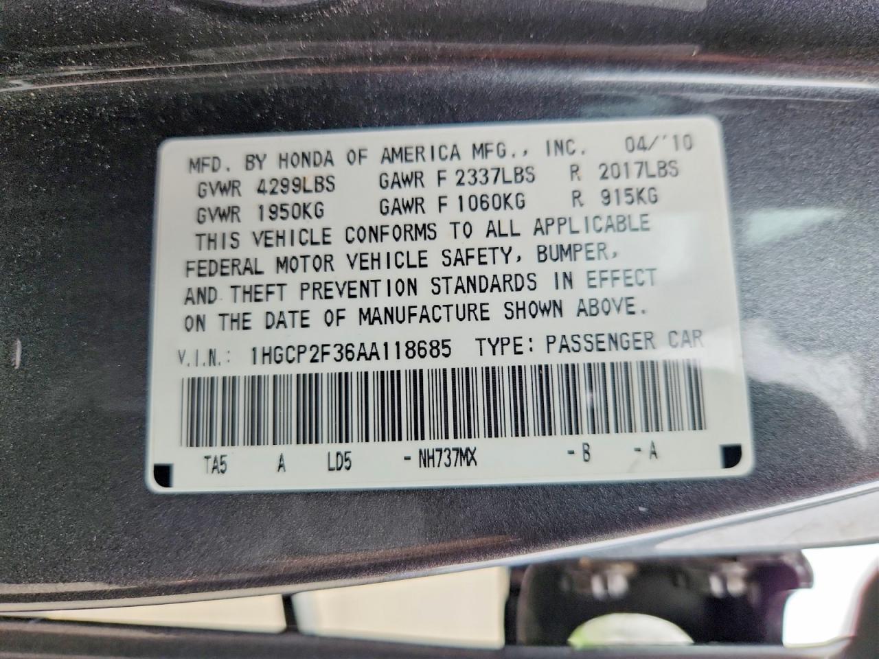 2010 Honda Accord Lx Gray vin: 1HGCP2F36AA118685