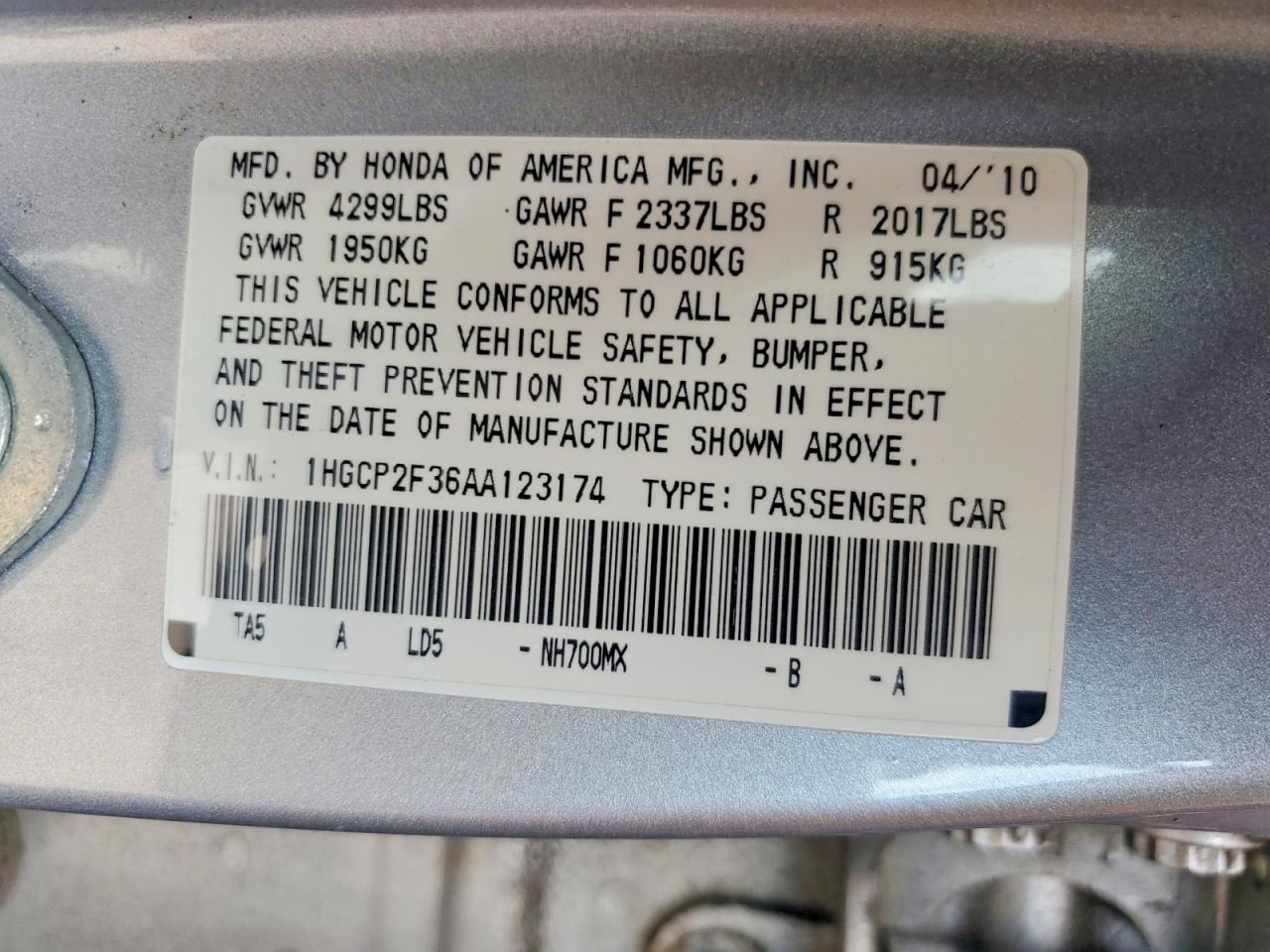 2010 Honda Accord Lx Silver vin: 1HGCP2F36AA123174