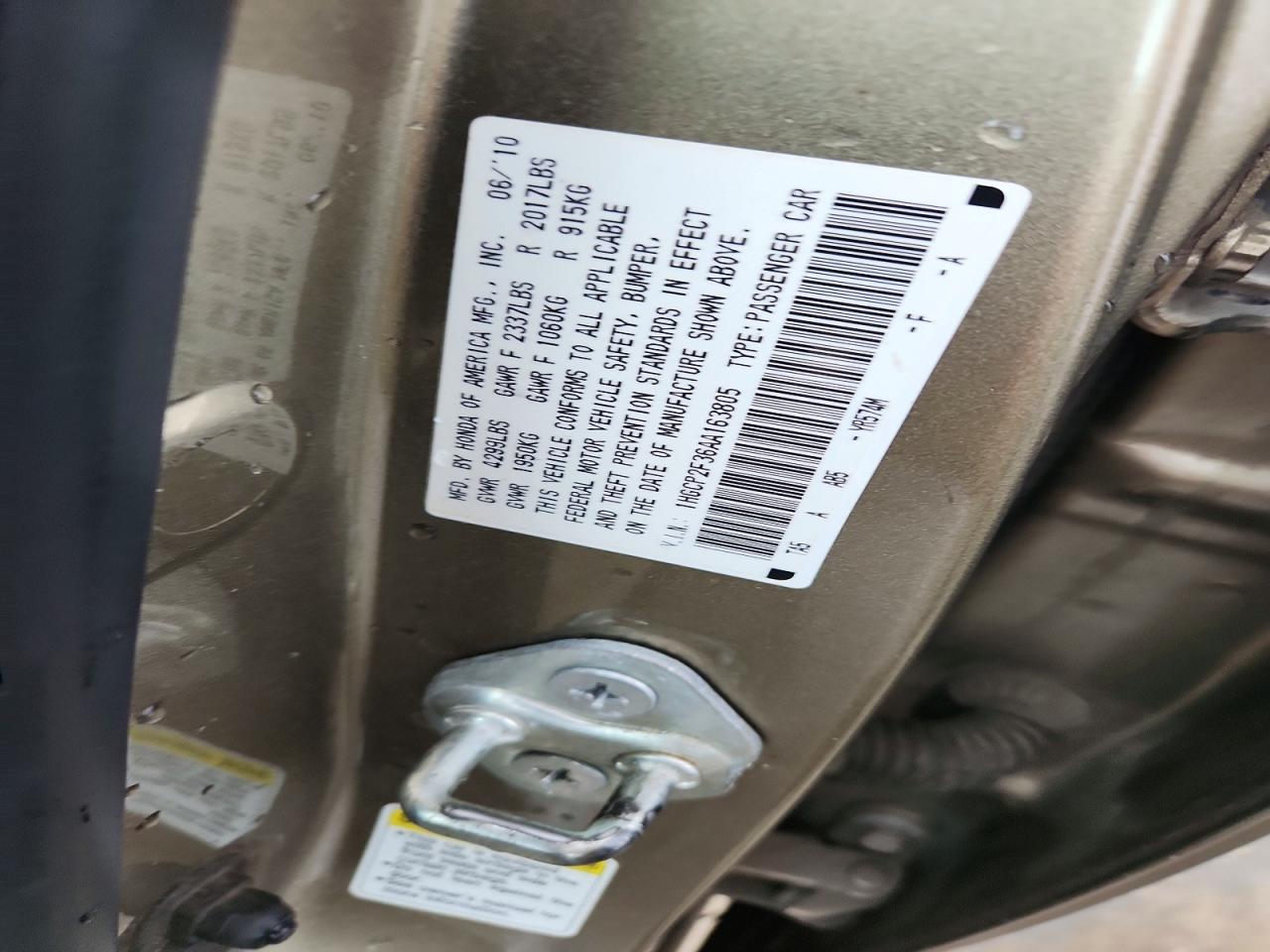 2010 Honda Accord Lx Beige vin: 1HGCP2F36AA163805
