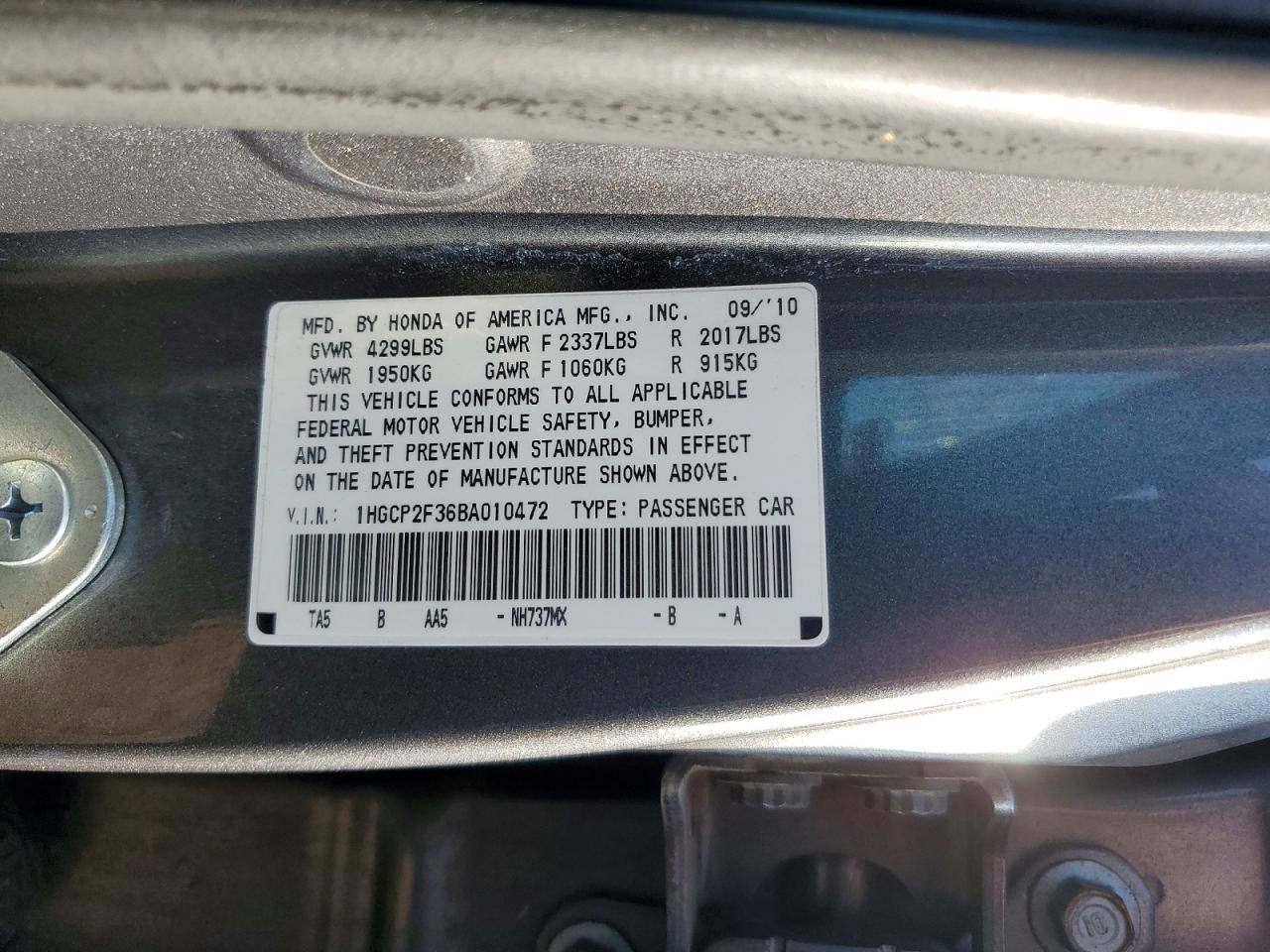 2011 Honda Accord Lx Gray vin: 1HGCP2F36BA010472