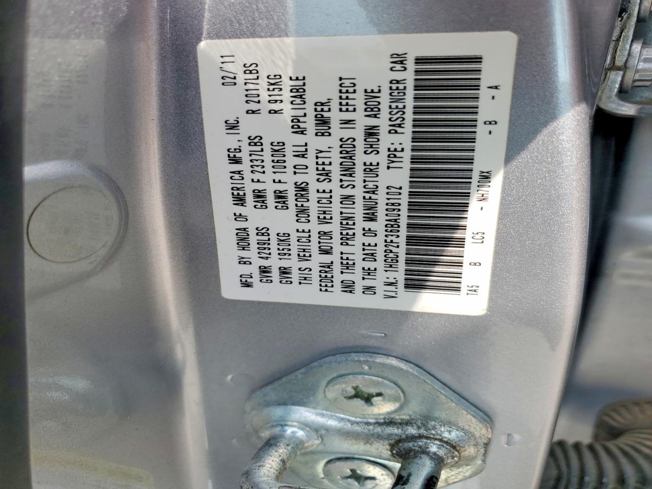 2011 Honda Accord Lx Серебряный vin: 1HGCP2F36BA098102
