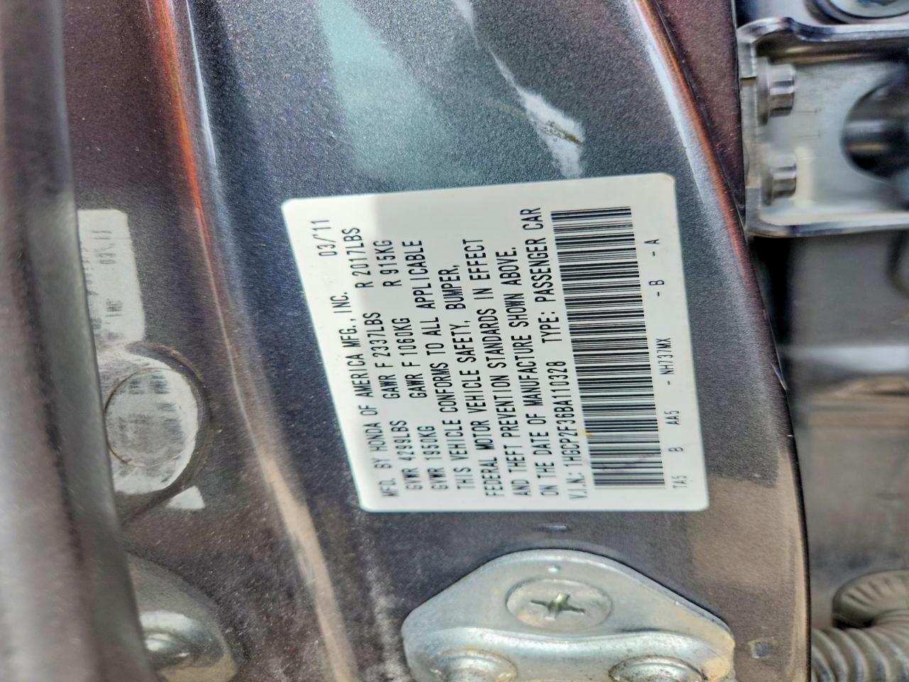 2011 Honda Accord Lx Gray vin: 1HGCP2F36BA110328
