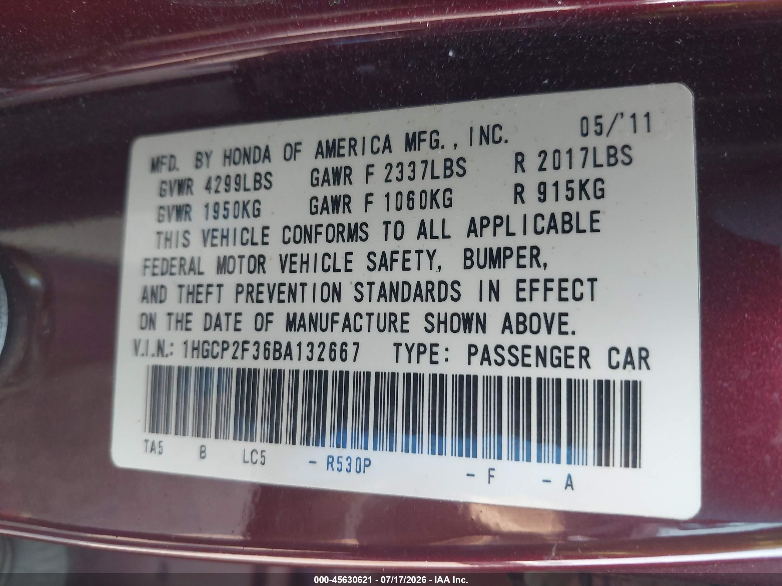 2011 Honda Accord 2.4 Lx Burgundy vin: 1HGCP2F36BA132667