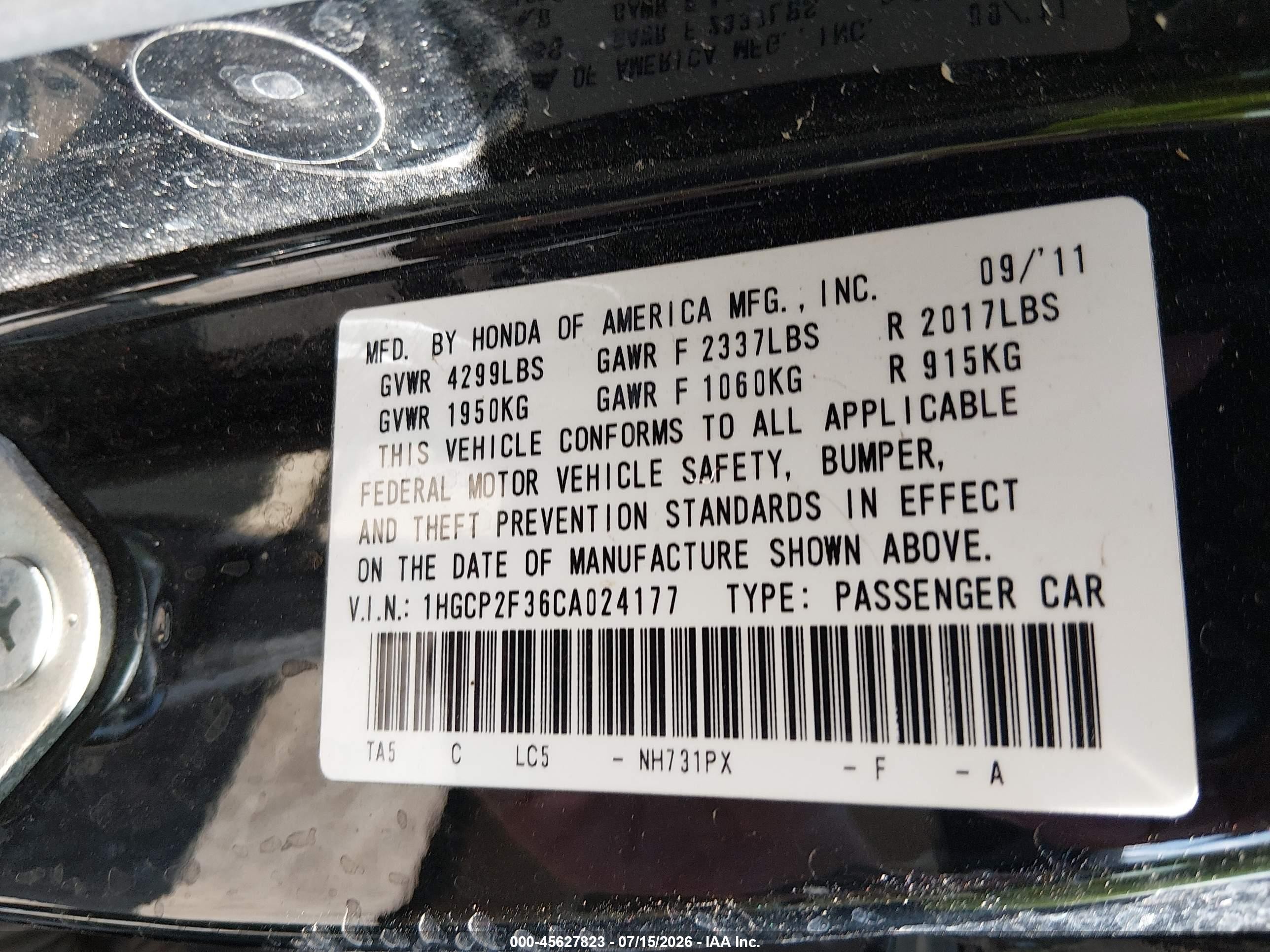 2012 Honda Accord 2.4 Lx Black vin: 1HGCP2F36CA024177