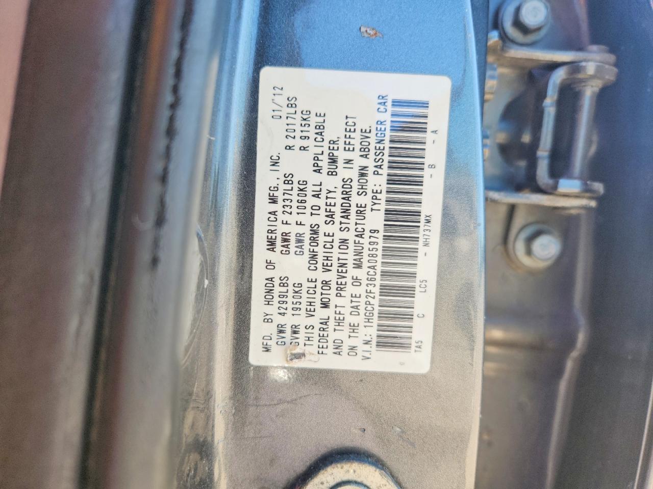 2012 Honda Accord Lx Charcoal vin: 1HGCP2F36CA085979