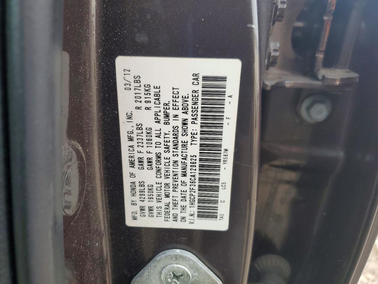 2012 Honda Accord Lx Charcoal vin: 1HGCP2F36CA129625