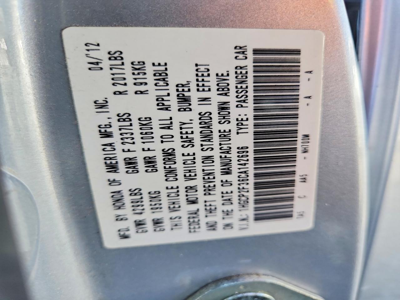 2012 Honda Accord Lx Silver vin: 1HGCP2F36CA142696