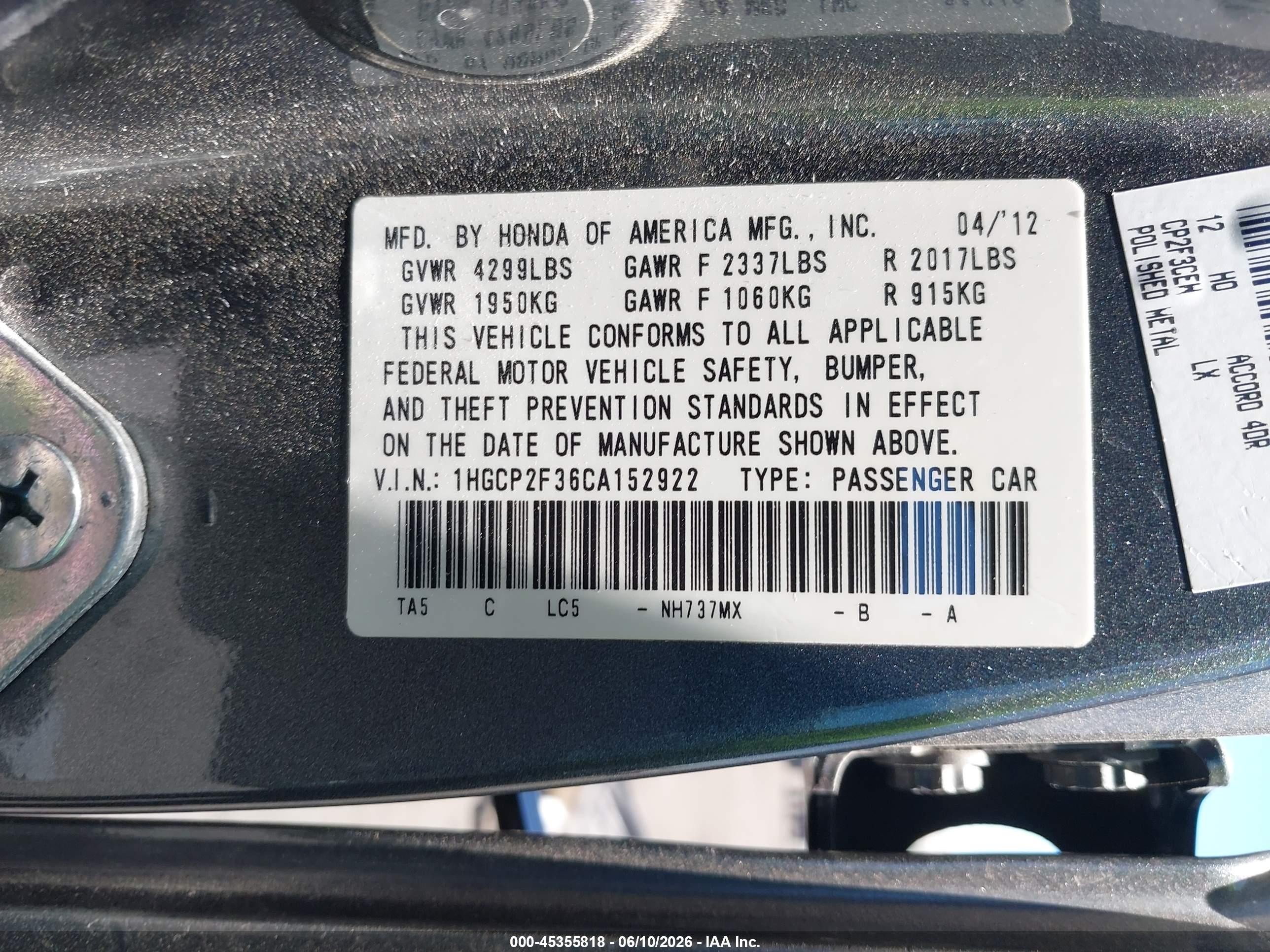 2012 Honda Accord 2.4 Lx Gray vin: 1HGCP2F36CA152922