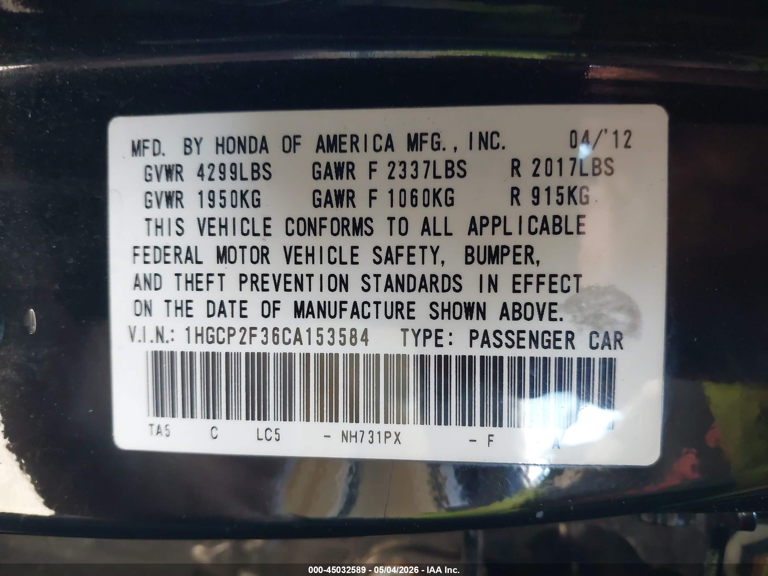 2012 Honda Accord 2.4 Lx Black vin: 1HGCP2F36CA153584