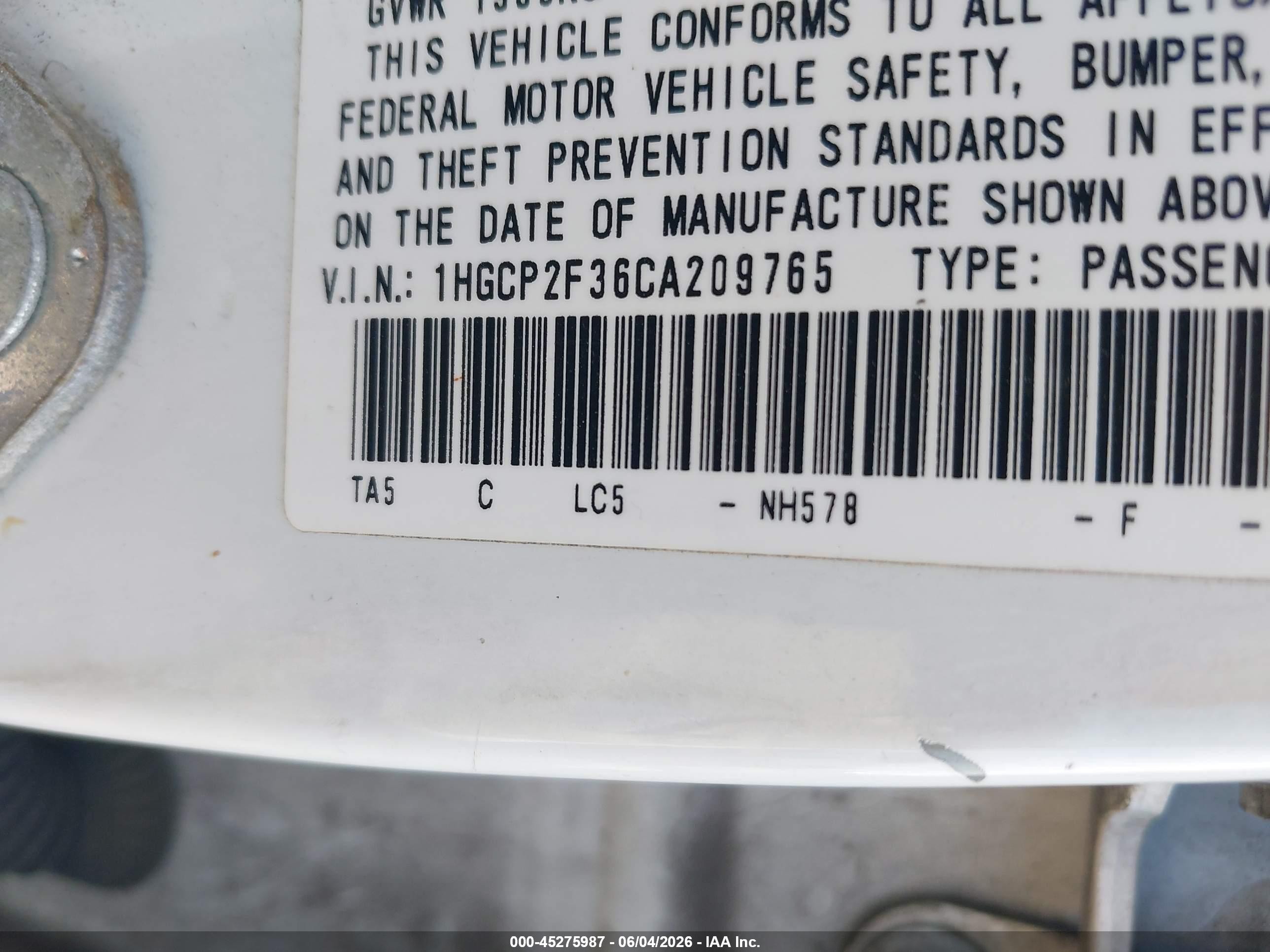 2012 Honda Accord 2.4 Lx White vin: 1HGCP2F36CA209765