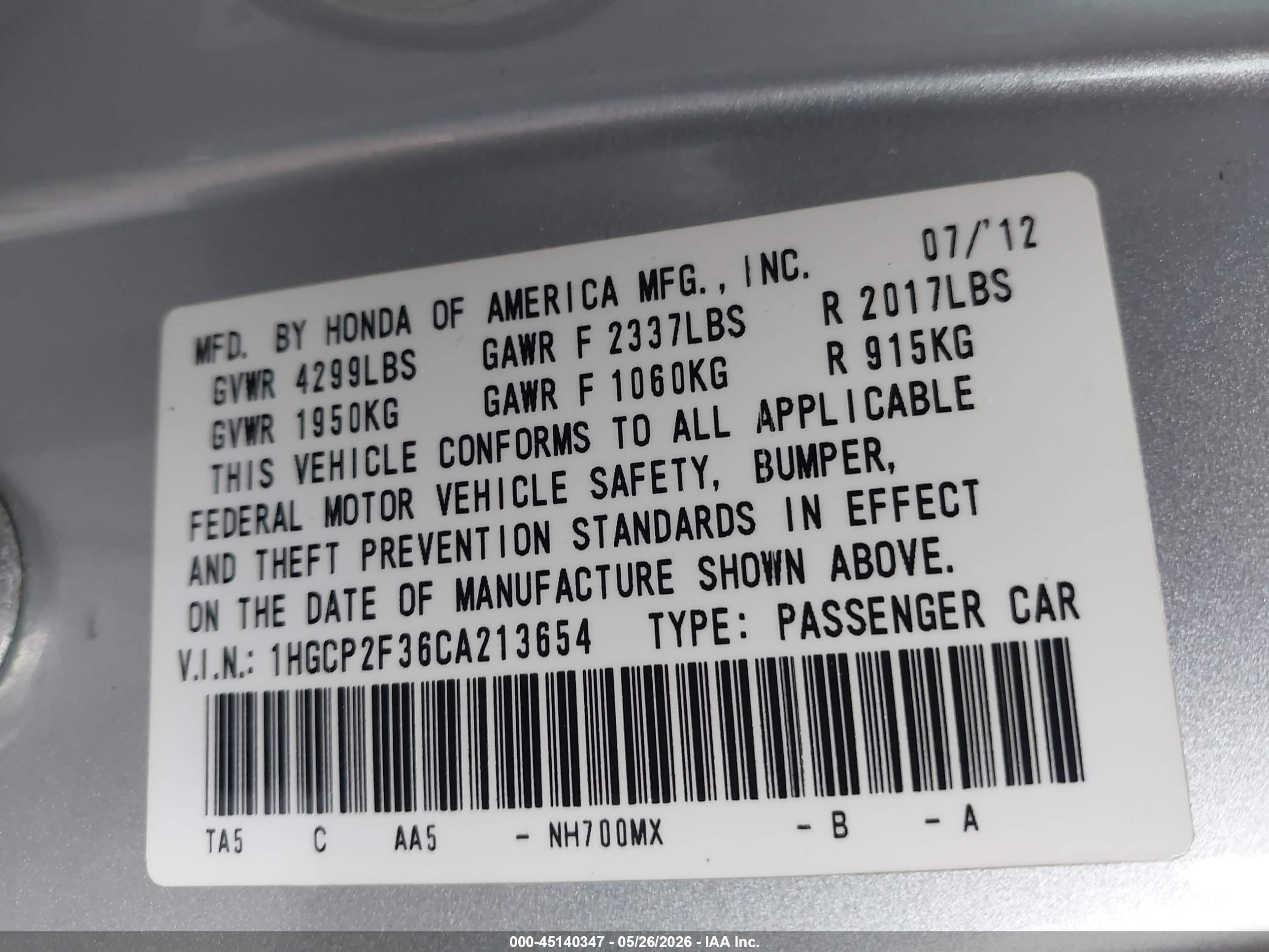 2012 Honda Accord 2.4 Lx Silver vin: 1HGCP2F36CA213654
