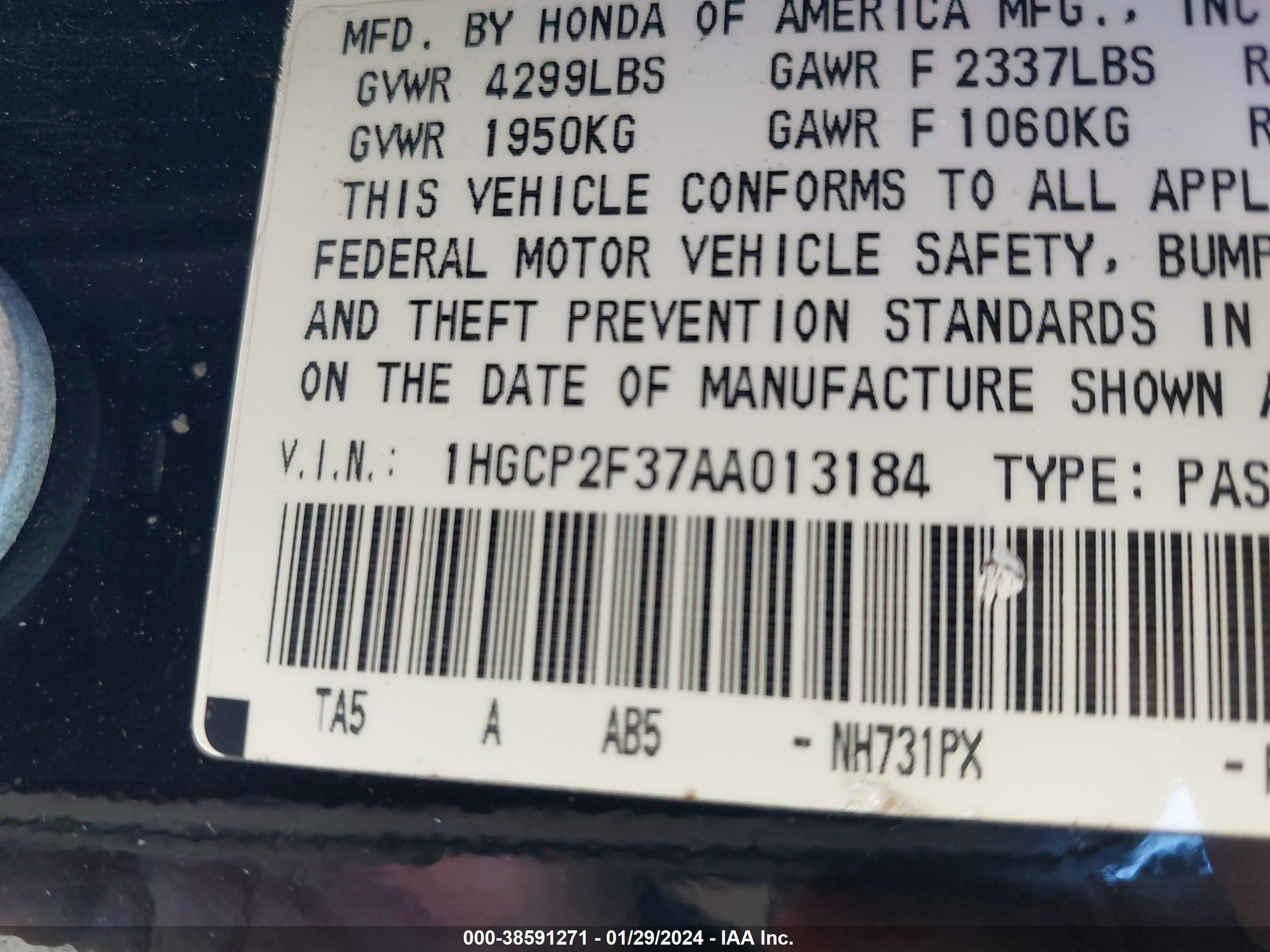 2010 Honda Accord 2.4 Lx Black vin: 1HGCP2F37AA013184
