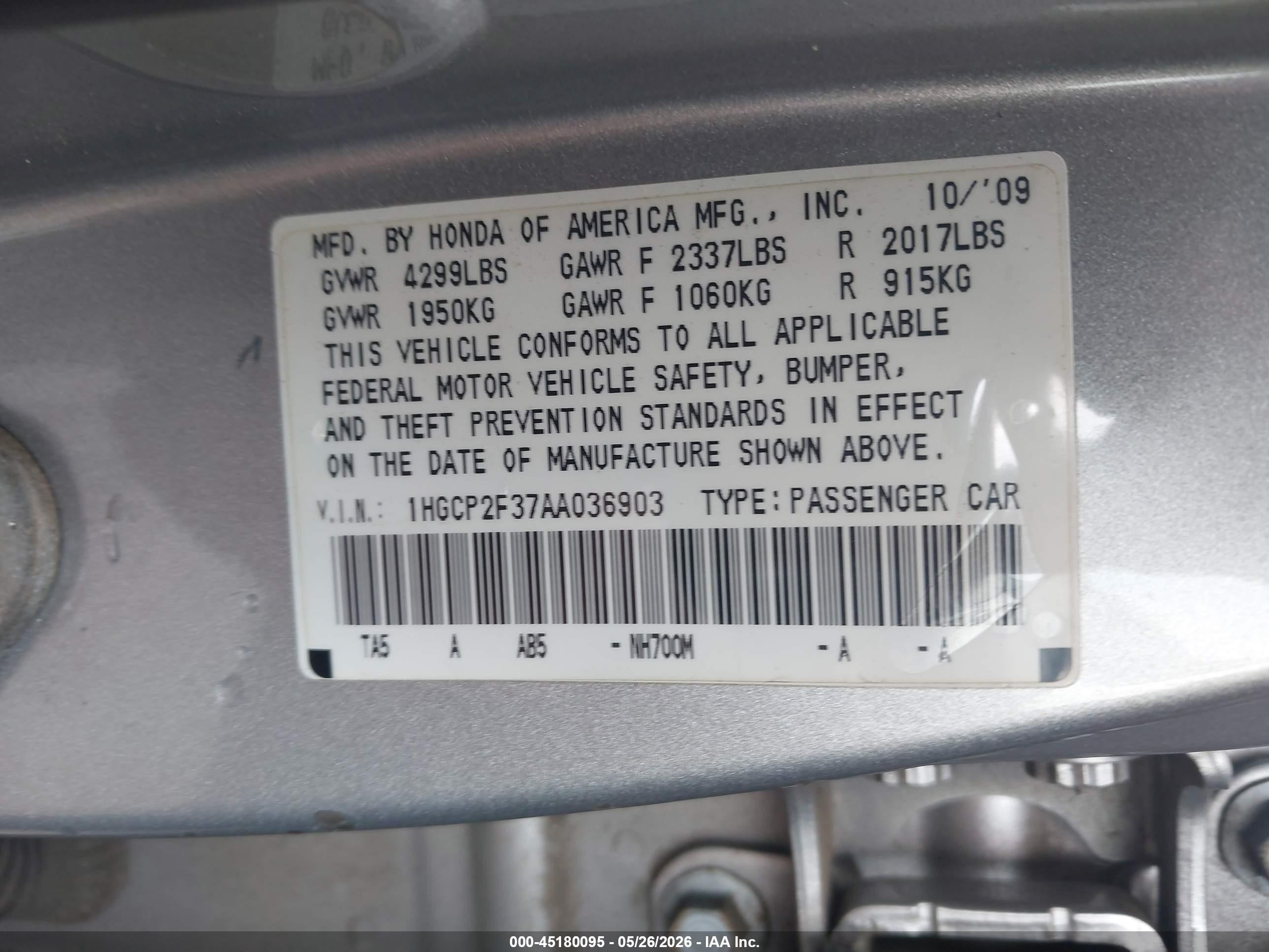 2010 Honda Accord 2.4 Lx Silver vin: 1HGCP2F37AA036903