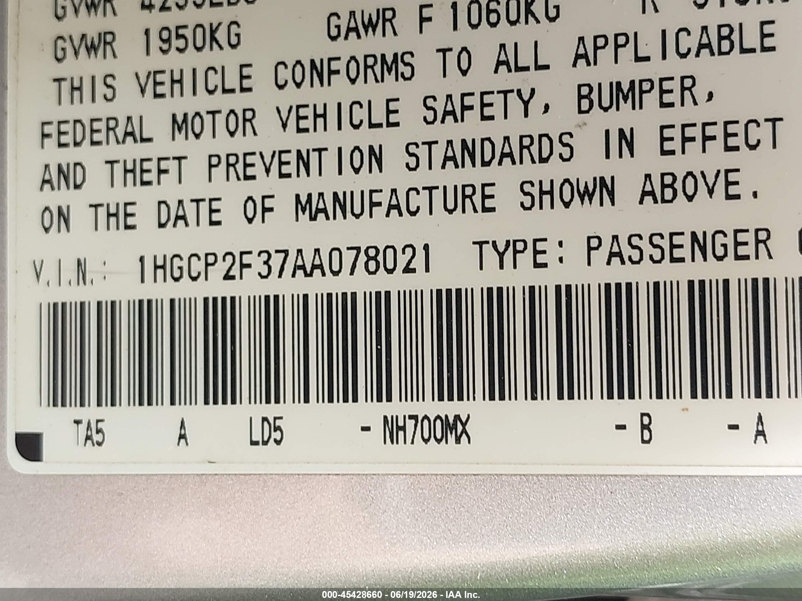 2010 Honda Accord 2.4 Lx Серебряный vin: 1HGCP2F37AA078021