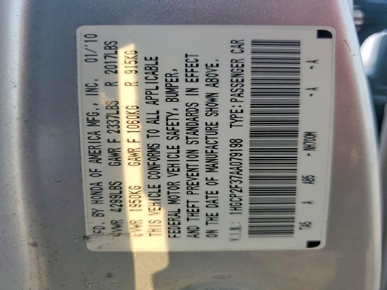 2010 Honda Accord Lx Silver vin: 1HGCP2F37AA079198