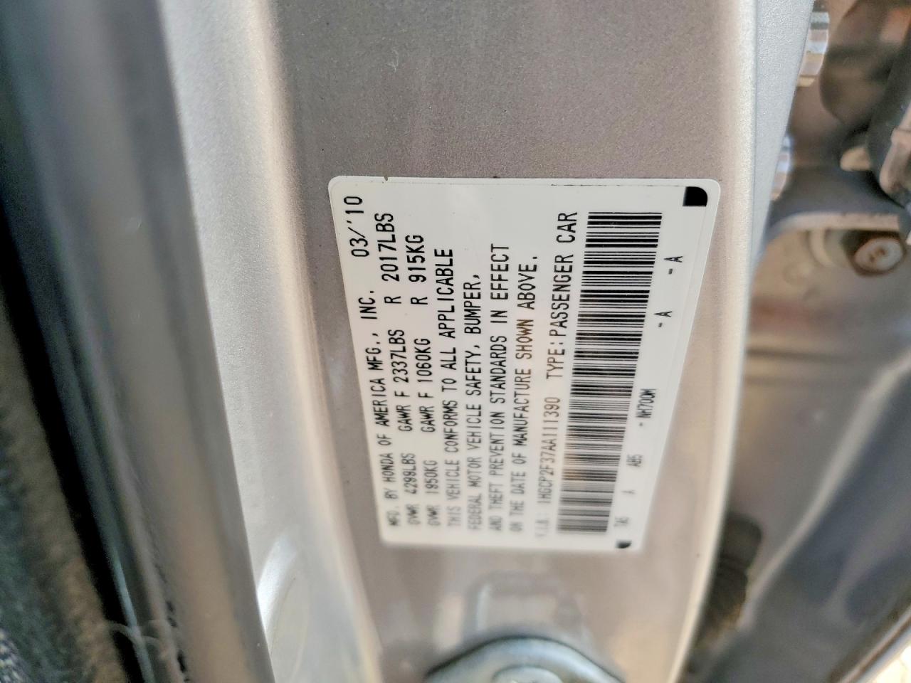 2010 Honda Accord Lx Silver vin: 1HGCP2F37AA111390