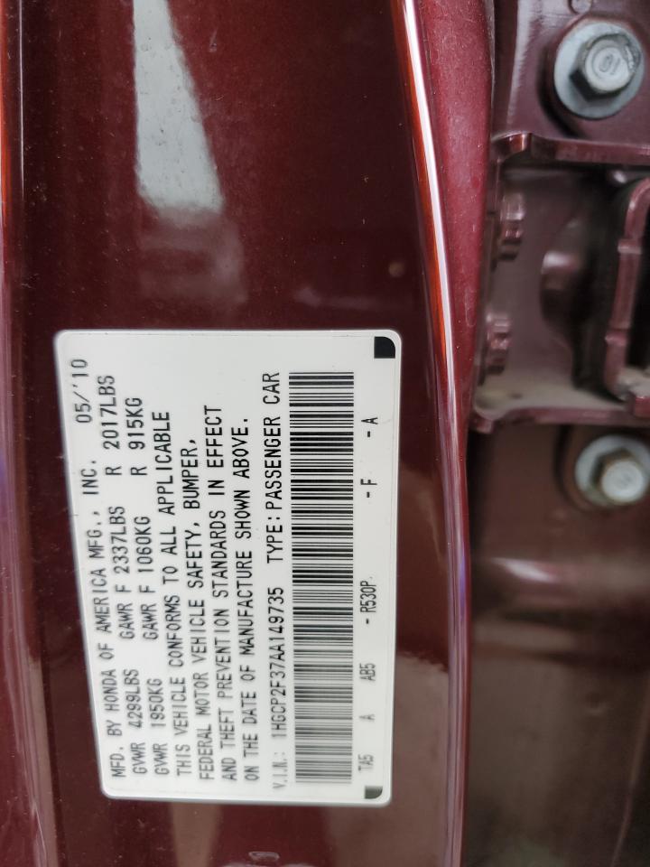 2010 Honda Accord Lx Maroon vin: 1HGCP2F37AA149735