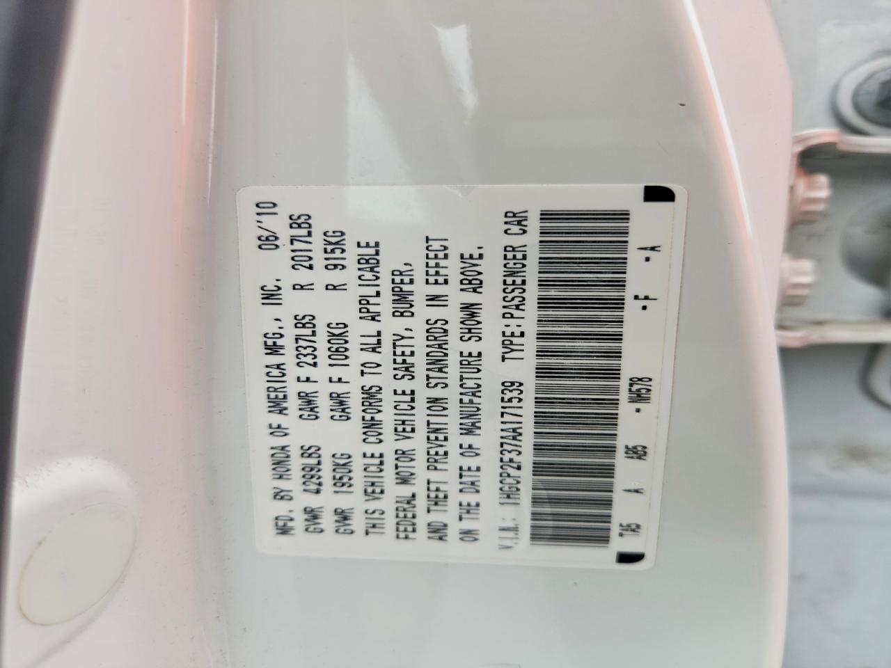 2010 Honda Accord Lx White vin: 1HGCP2F37AA171539