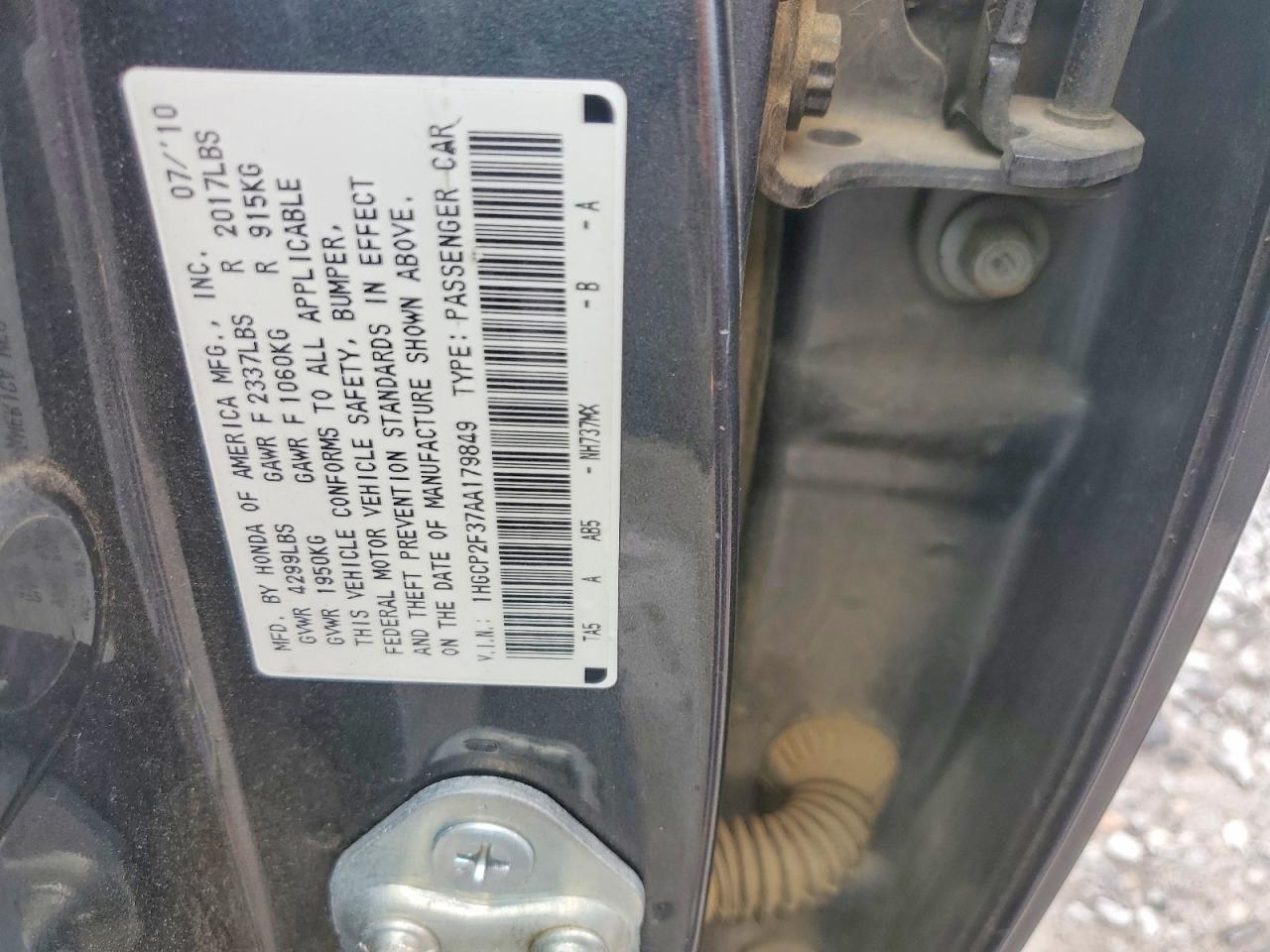 2010 Honda Accord Lx Gray vin: 1HGCP2F37AA179849