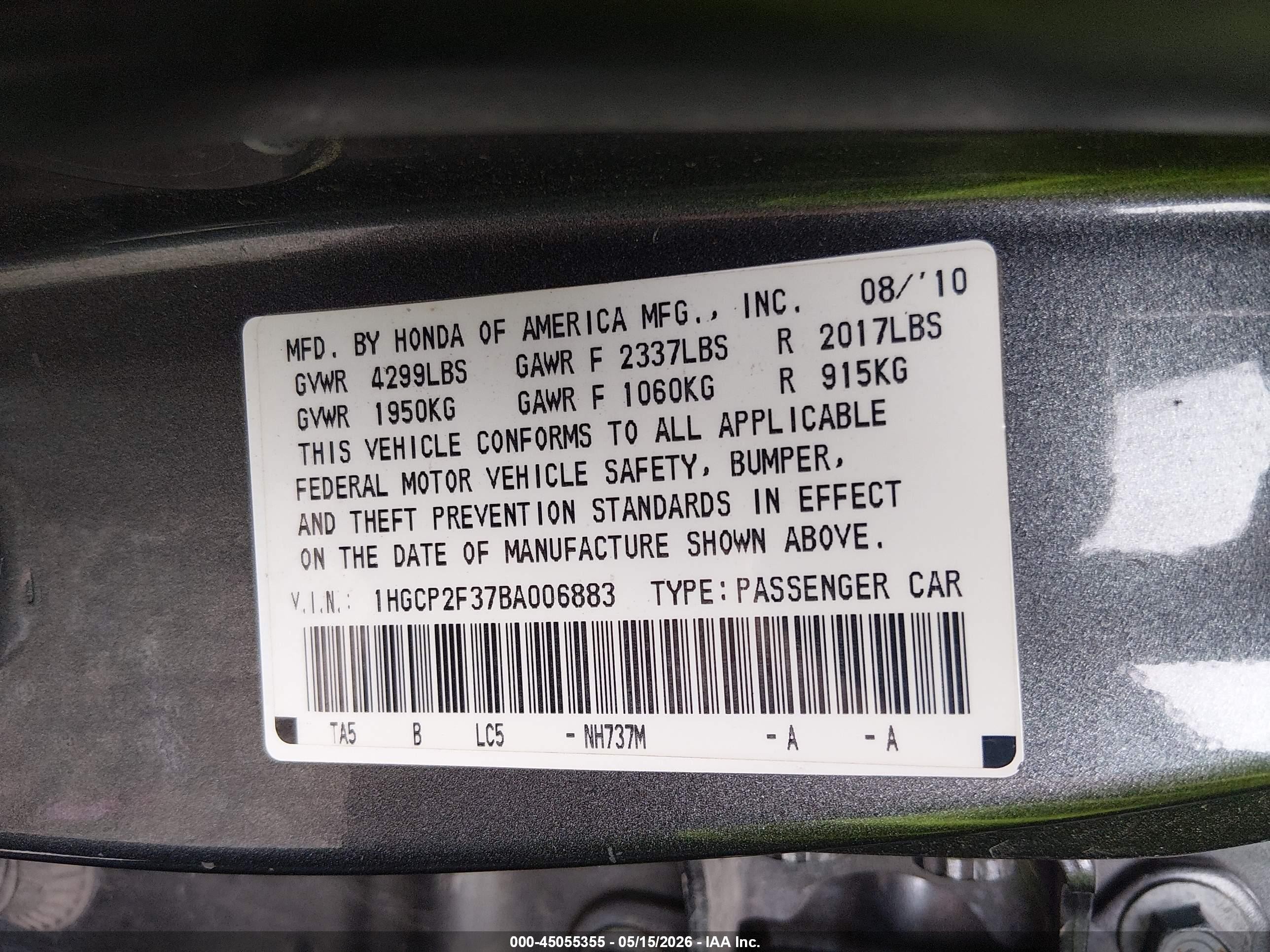 2011 Honda Accord 2.4 Lx Gray vin: 1HGCP2F37BA006883