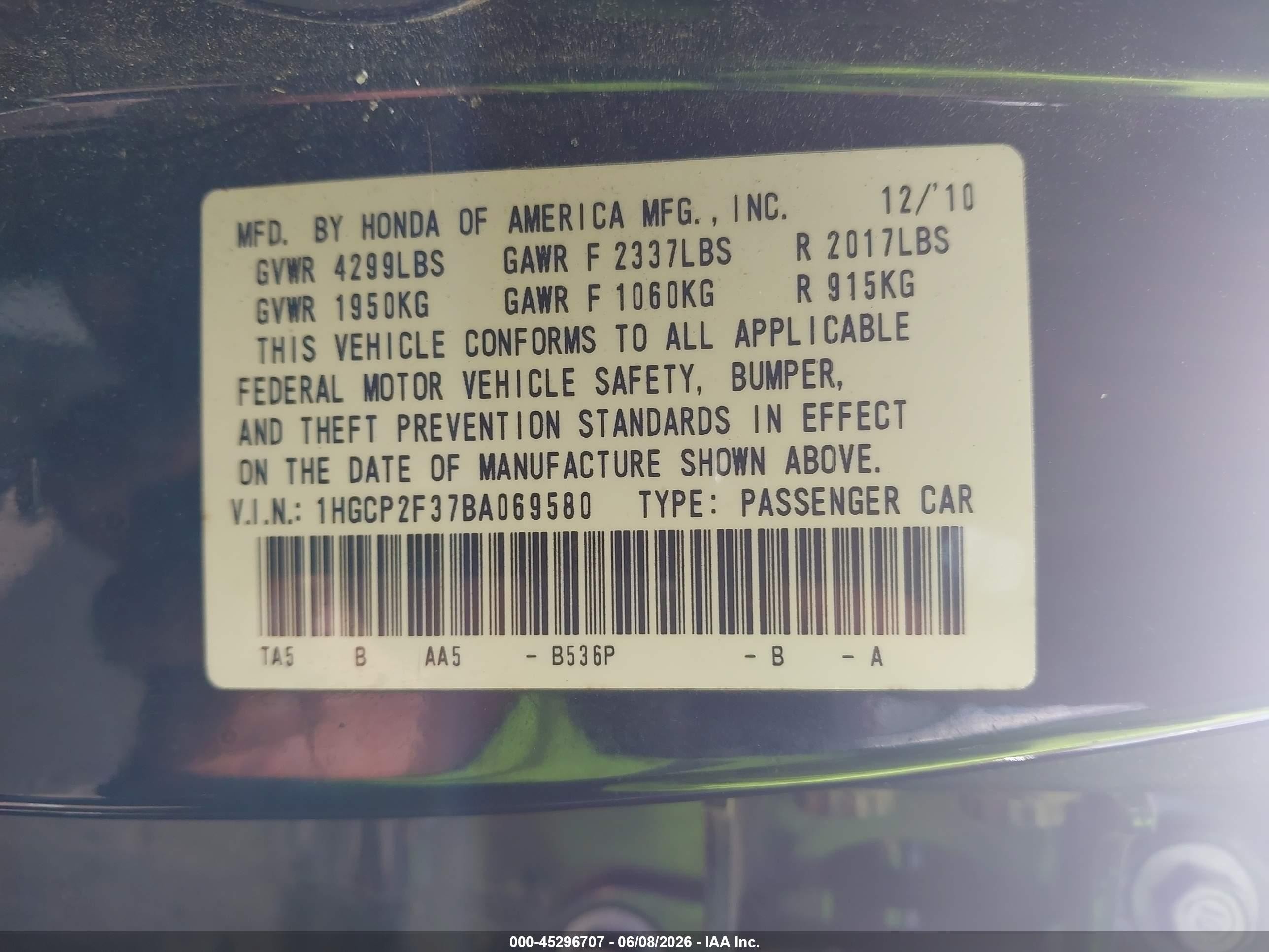 2011 Honda Accord 2.4 Lx Blue vin: 1HGCP2F37BA069580