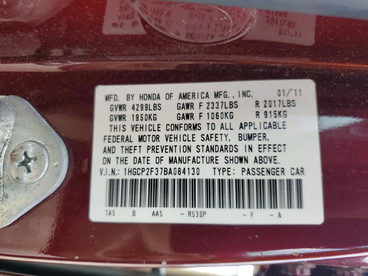 2011 Honda Accord Lx Maroon vin: 1HGCP2F37BA084130