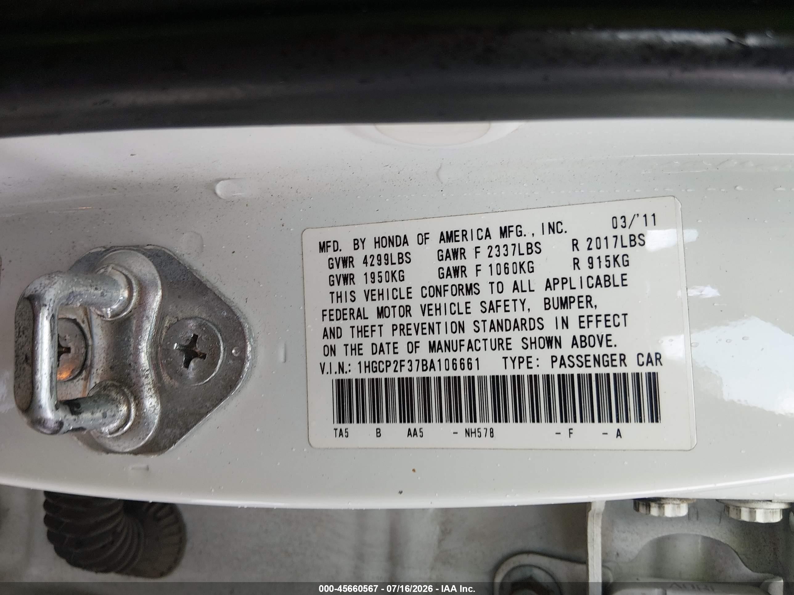 2011 Honda Accord 2.4 Lx White vin: 1HGCP2F37BA106661