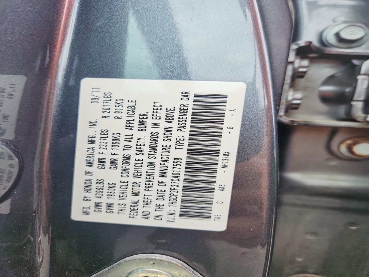 2012 Honda Accord Lx Gray vin: 1HGCP2F37CA017559
