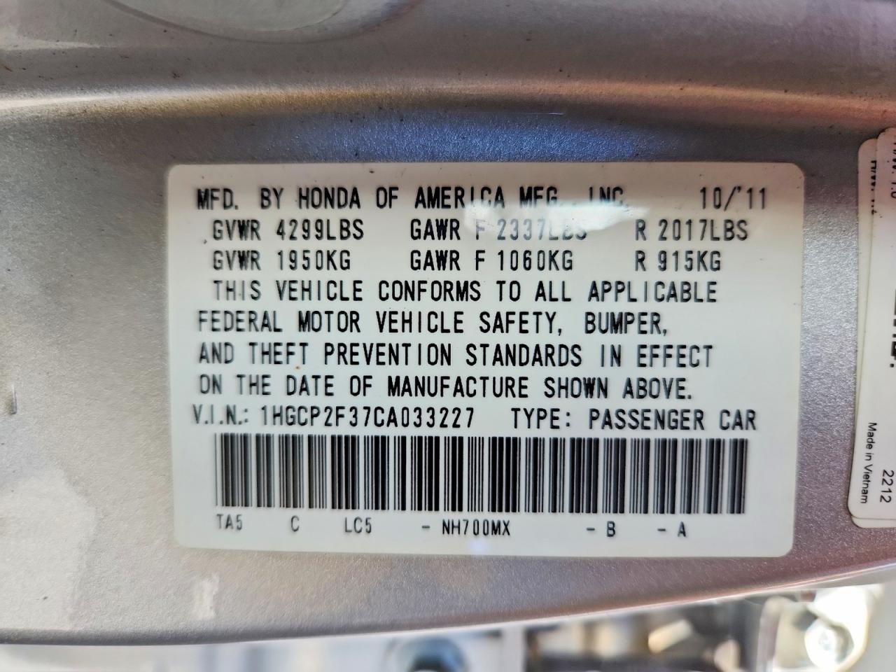 2012 Honda Accord Lx Silver vin: 1HGCP2F37CA033227