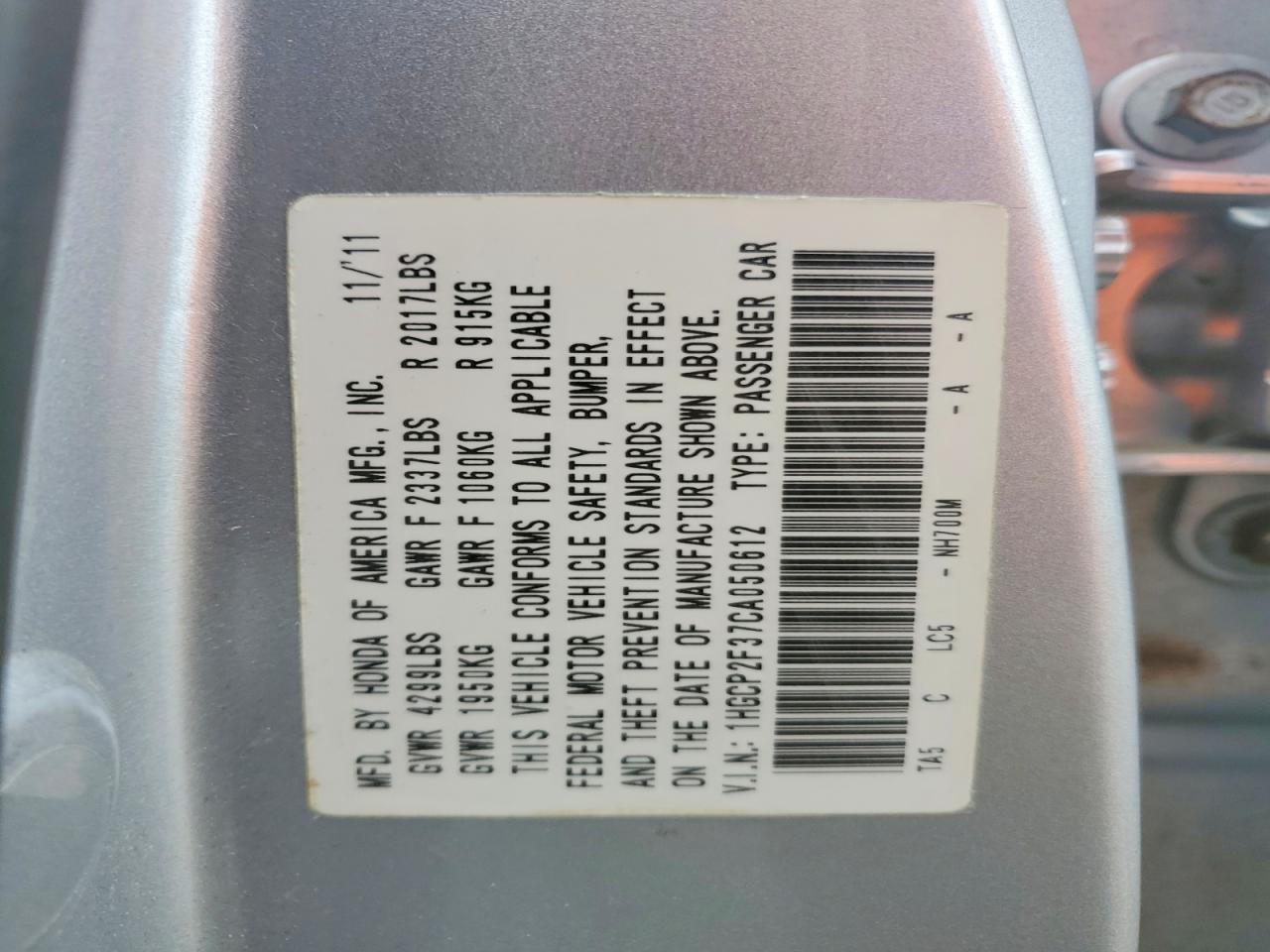 2012 Honda Accord Lx Silver vin: 1HGCP2F37CA050612