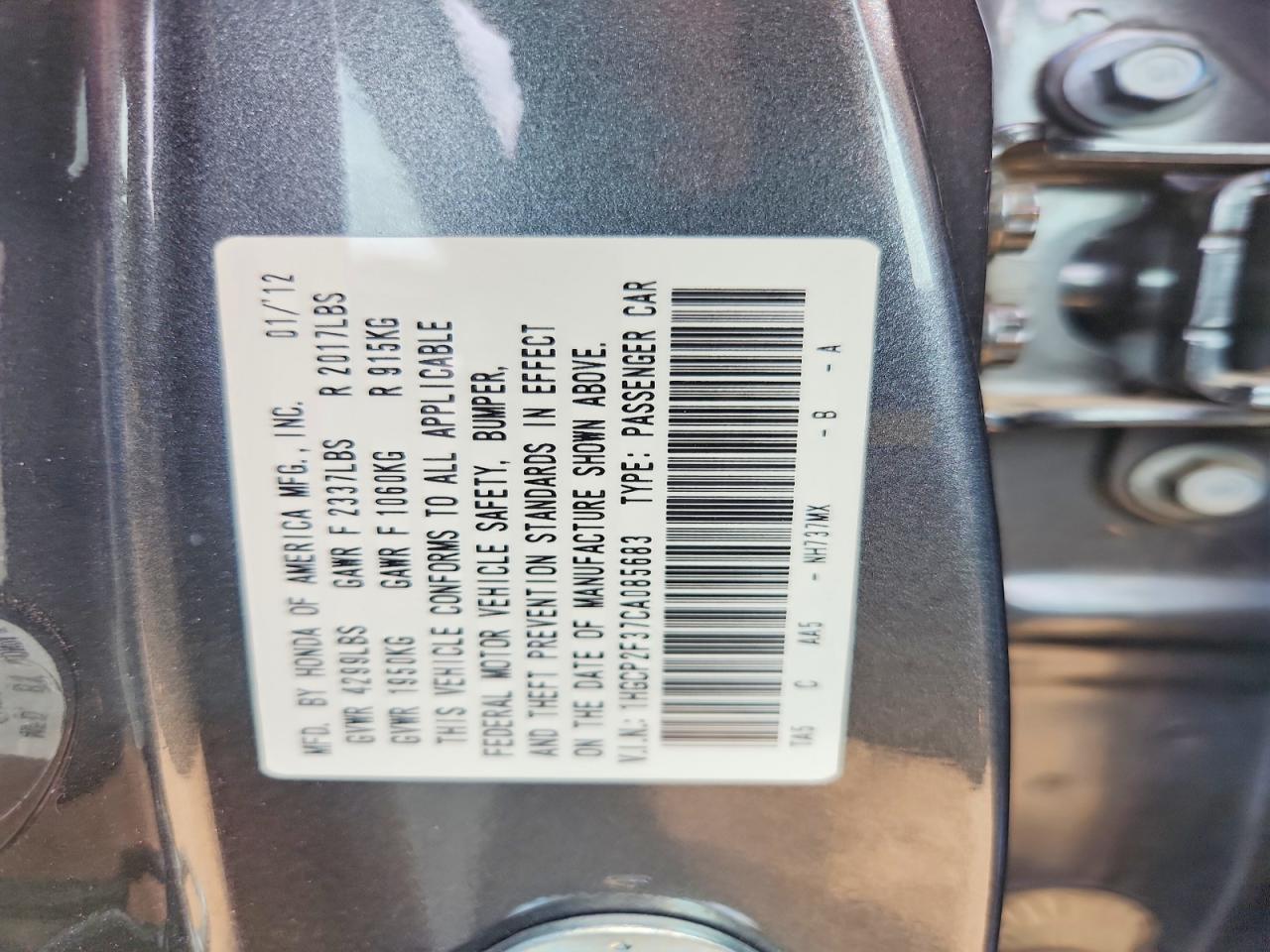 2012 Honda Accord Lx Black vin: 1HGCP2F37CA085683