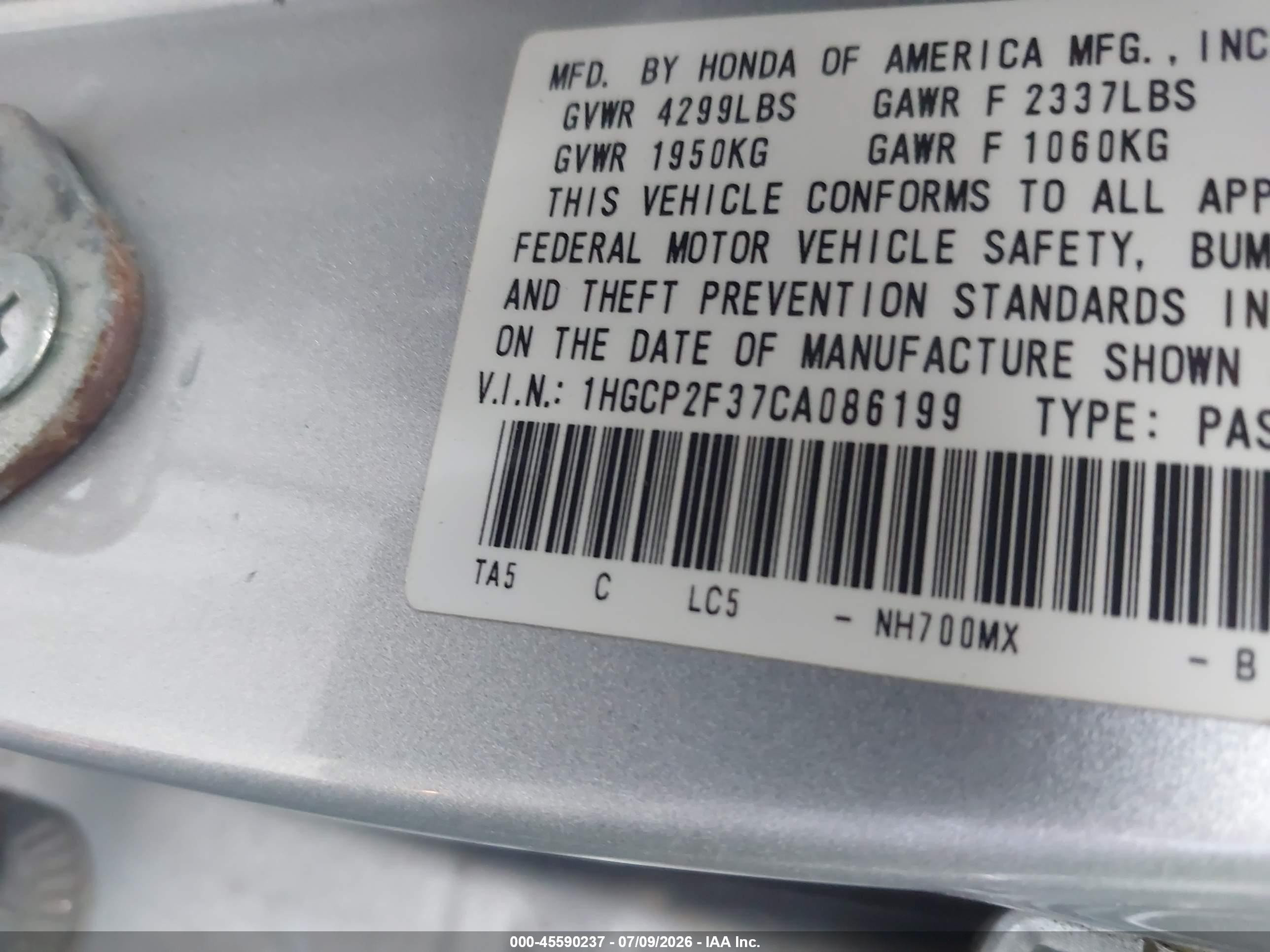 2012 Honda Accord 2.4 Lx Silver vin: 1HGCP2F37CA086199