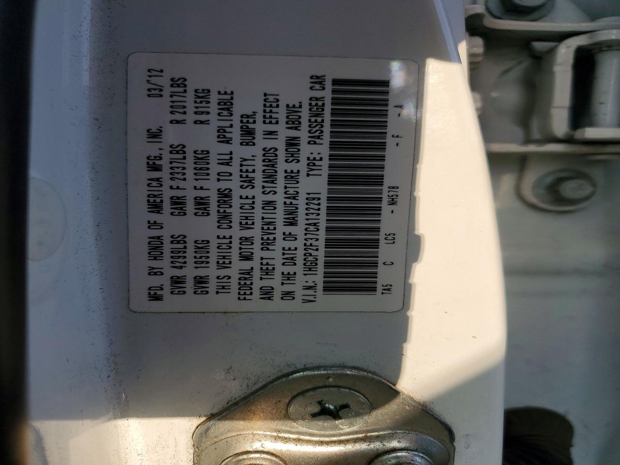 2012 Honda Accord Lx White vin: 1HGCP2F37CA132291