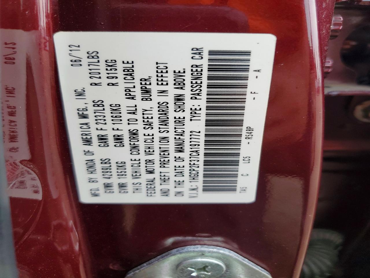 2012 Honda Accord Lx Burgundy vin: 1HGCP2F37CA197772