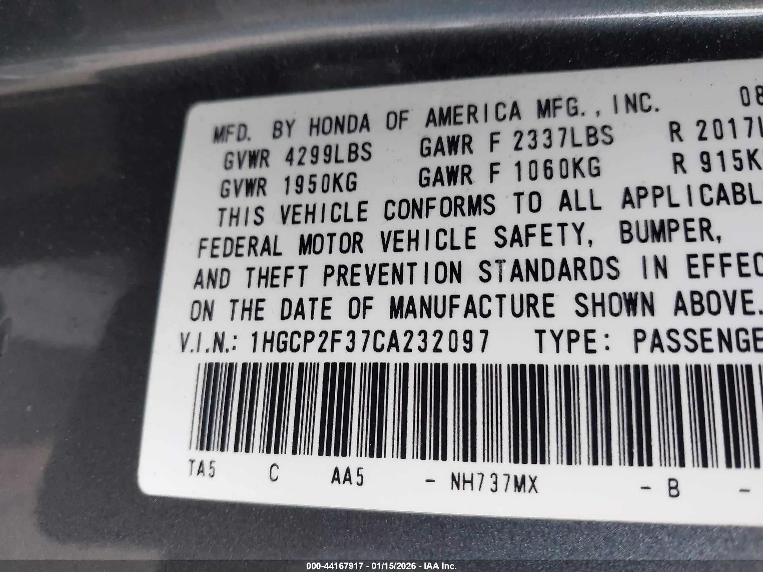 2012 Honda Accord 2.4 Lx Gray vin: 1HGCP2F37CA232097