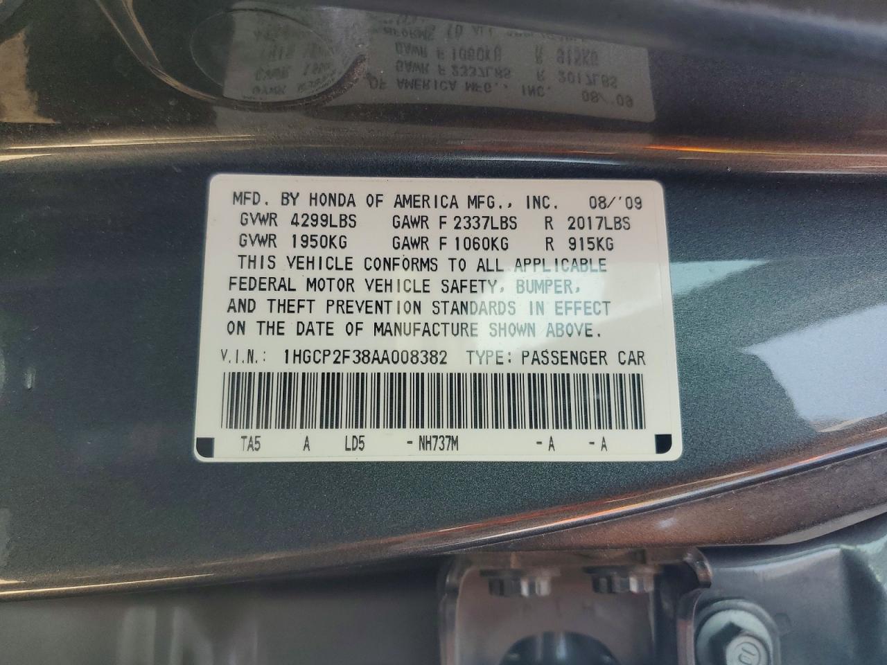 2010 Honda Accord Lx Gray vin: 1HGCP2F38AA008382
