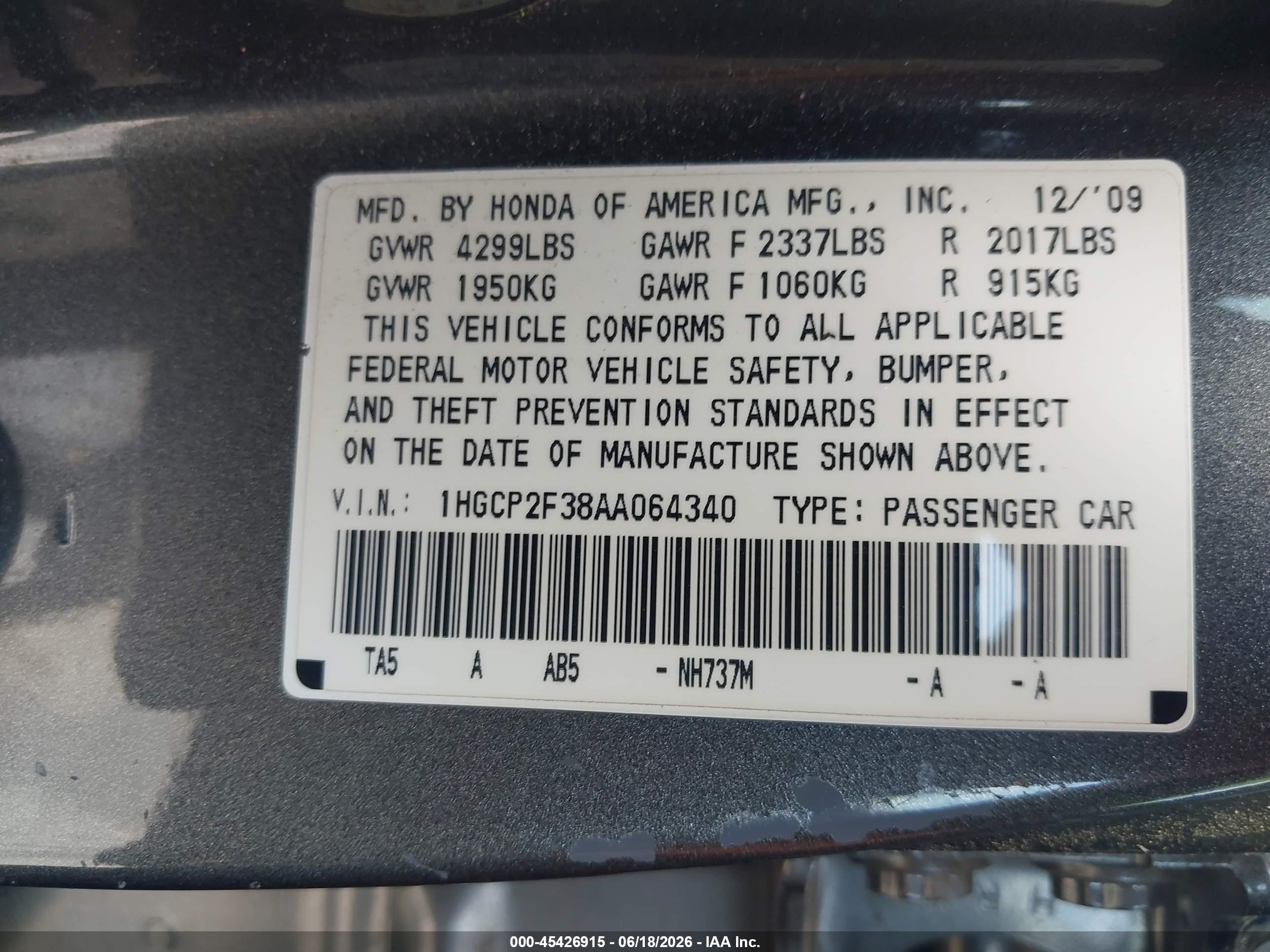 2010 Honda Accord 2.4 Lx Gray vin: 1HGCP2F38AA064340