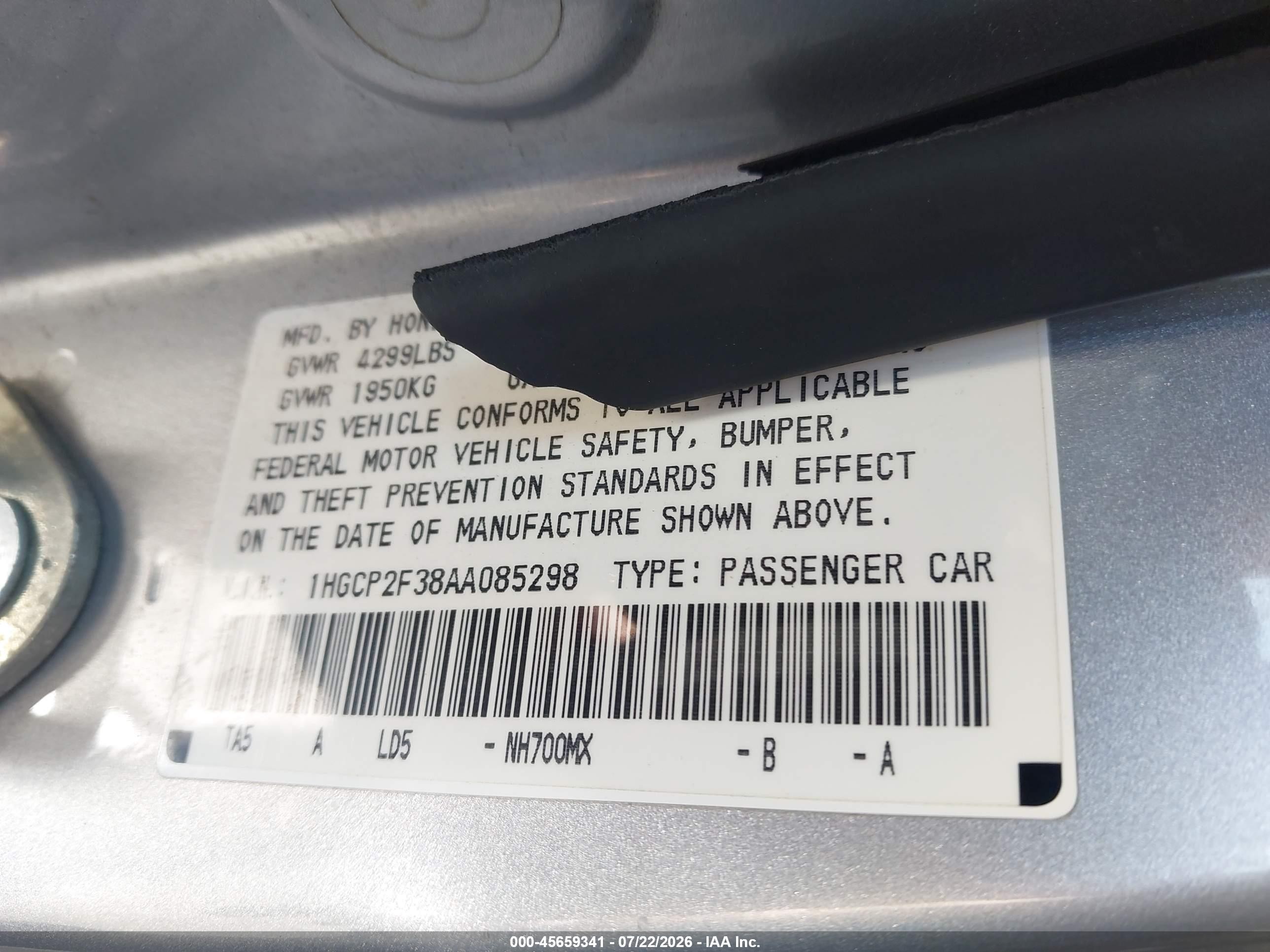 2010 Honda Accord 2.4 Lx Серебряный vin: 1HGCP2F38AA085298