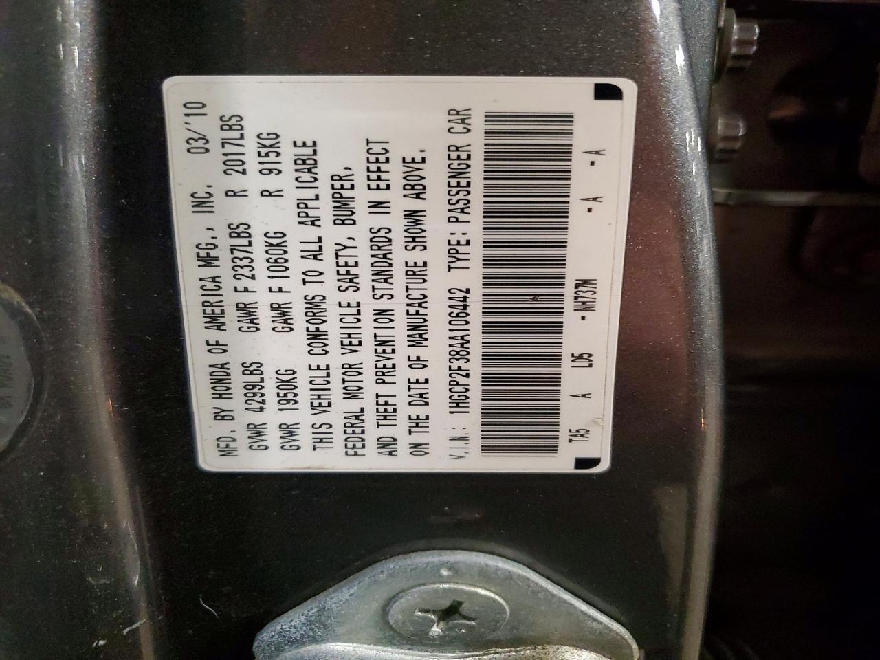 2010 Honda Accord Lx Gray vin: 1HGCP2F38AA106442