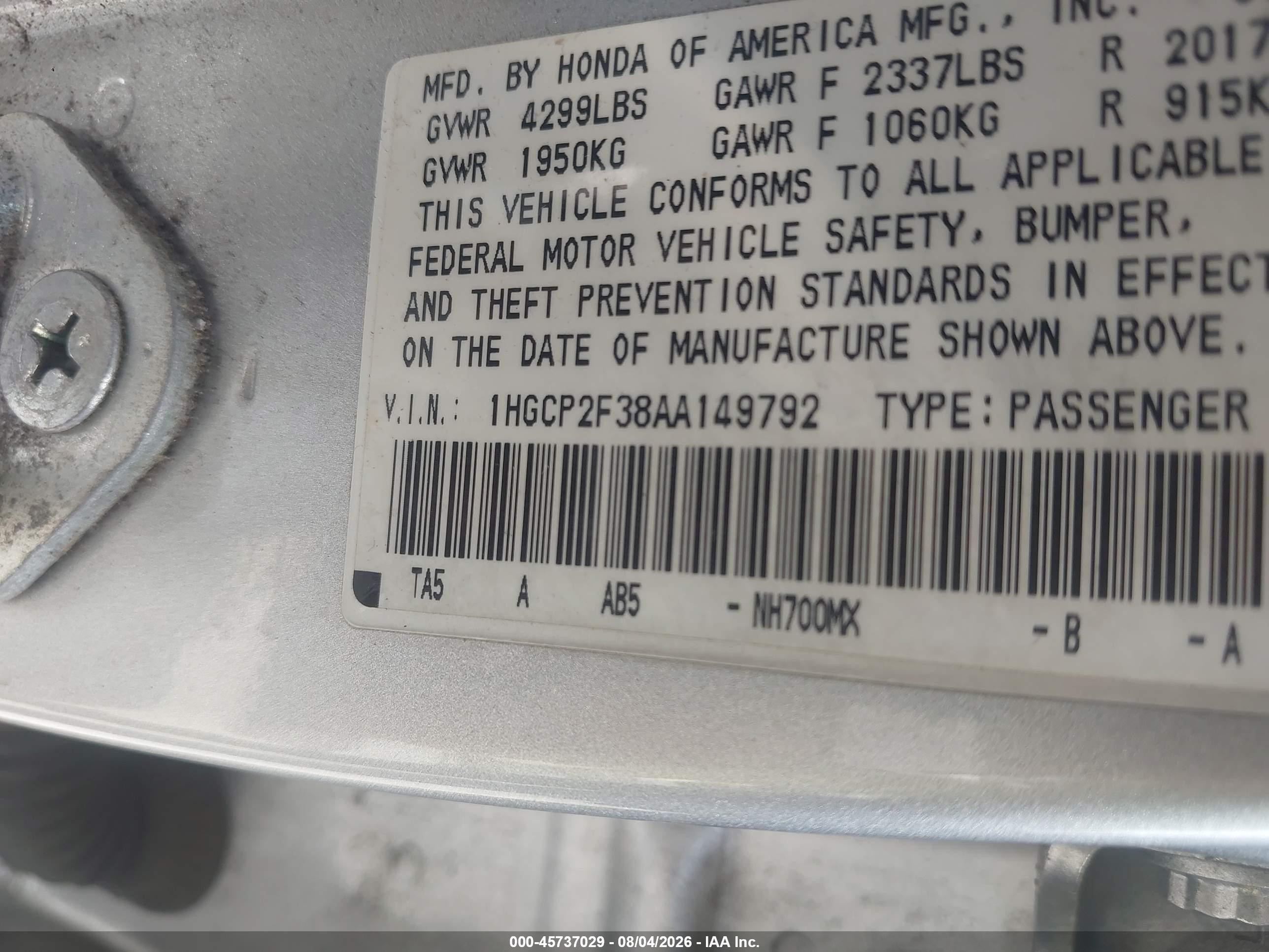 2010 Honda Accord 2.4 Lx Silver vin: 1HGCP2F38AA149792