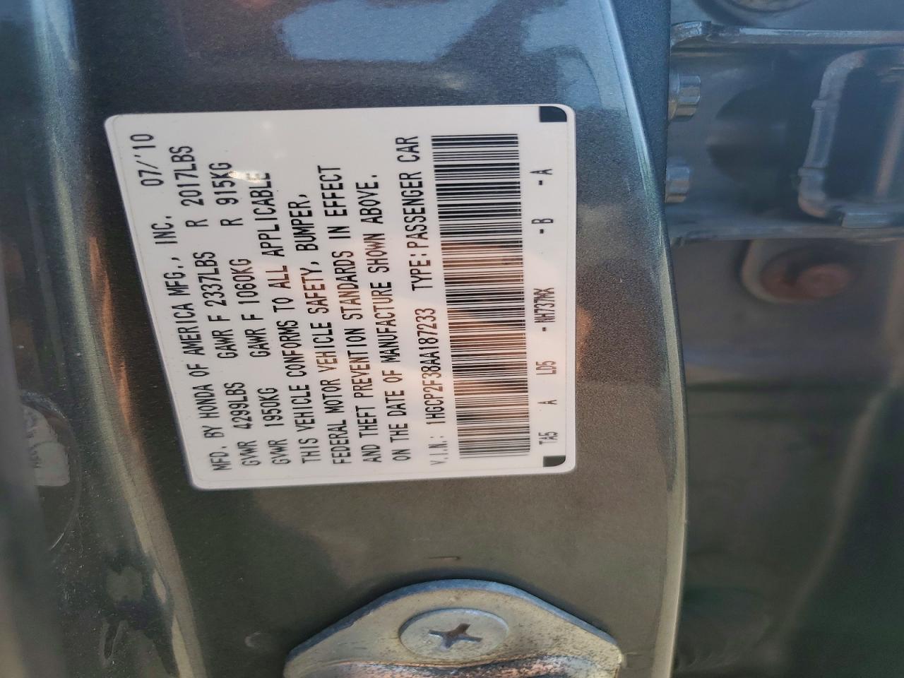 2010 Honda Accord Lx Gray vin: 1HGCP2F38AA187233