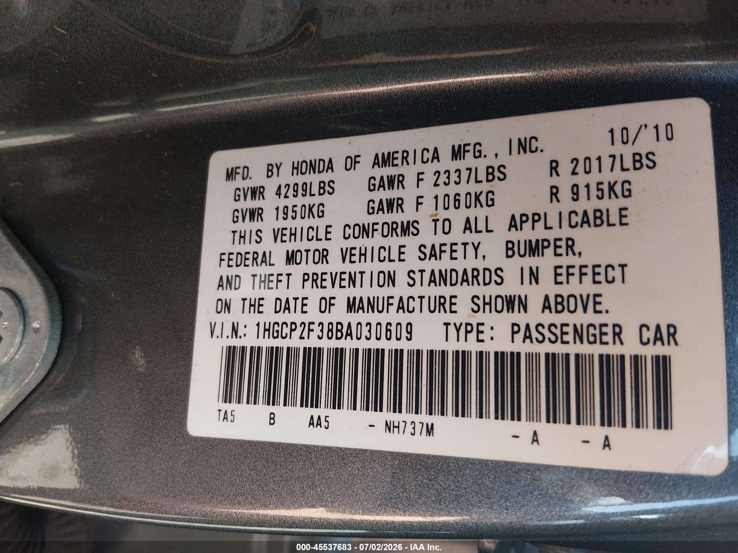 2011 Honda Accord 2.4 Lx Gray vin: 1HGCP2F38BA030609