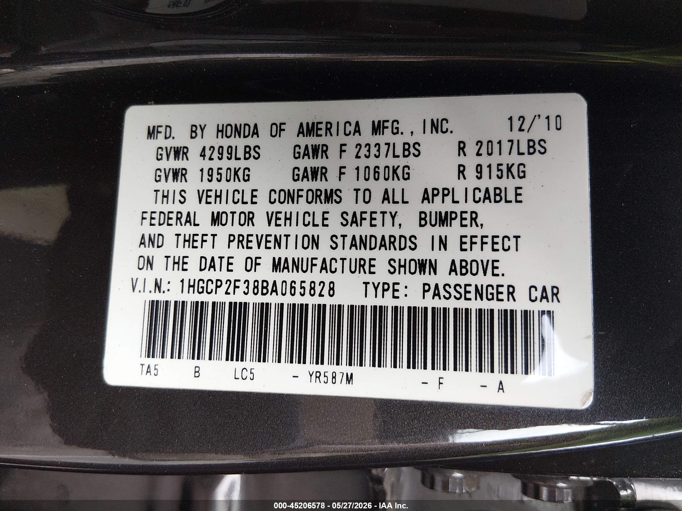 2011 Honda Accord 2.4 Lx Gray vin: 1HGCP2F38BA065828