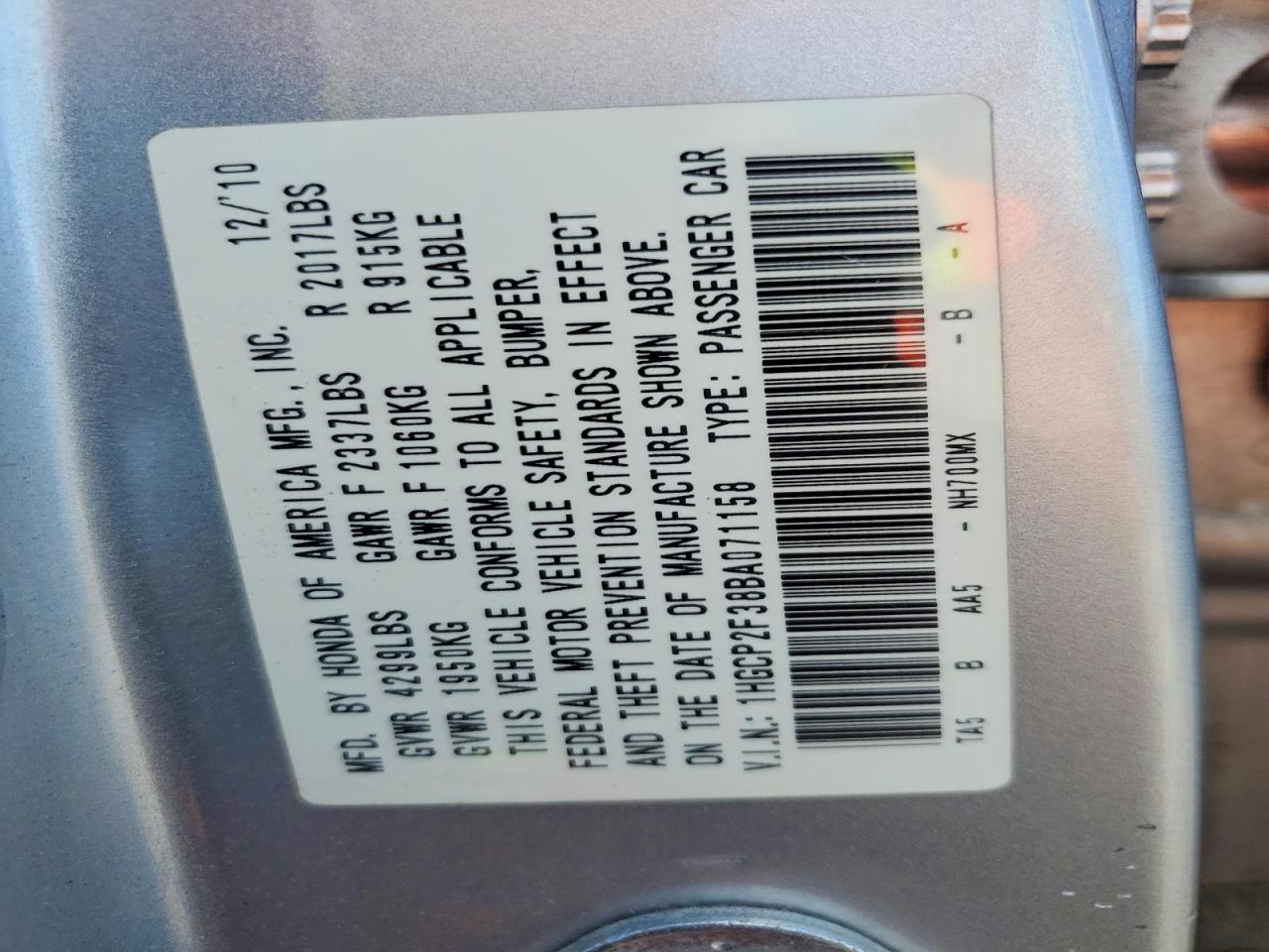 2011 Honda Accord Lx Silver vin: 1HGCP2F38BA071158
