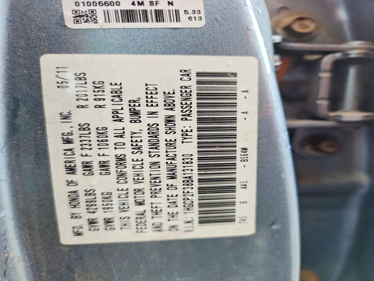 2011 Honda Accord Lx Blue vin: 1HGCP2F38BA131830